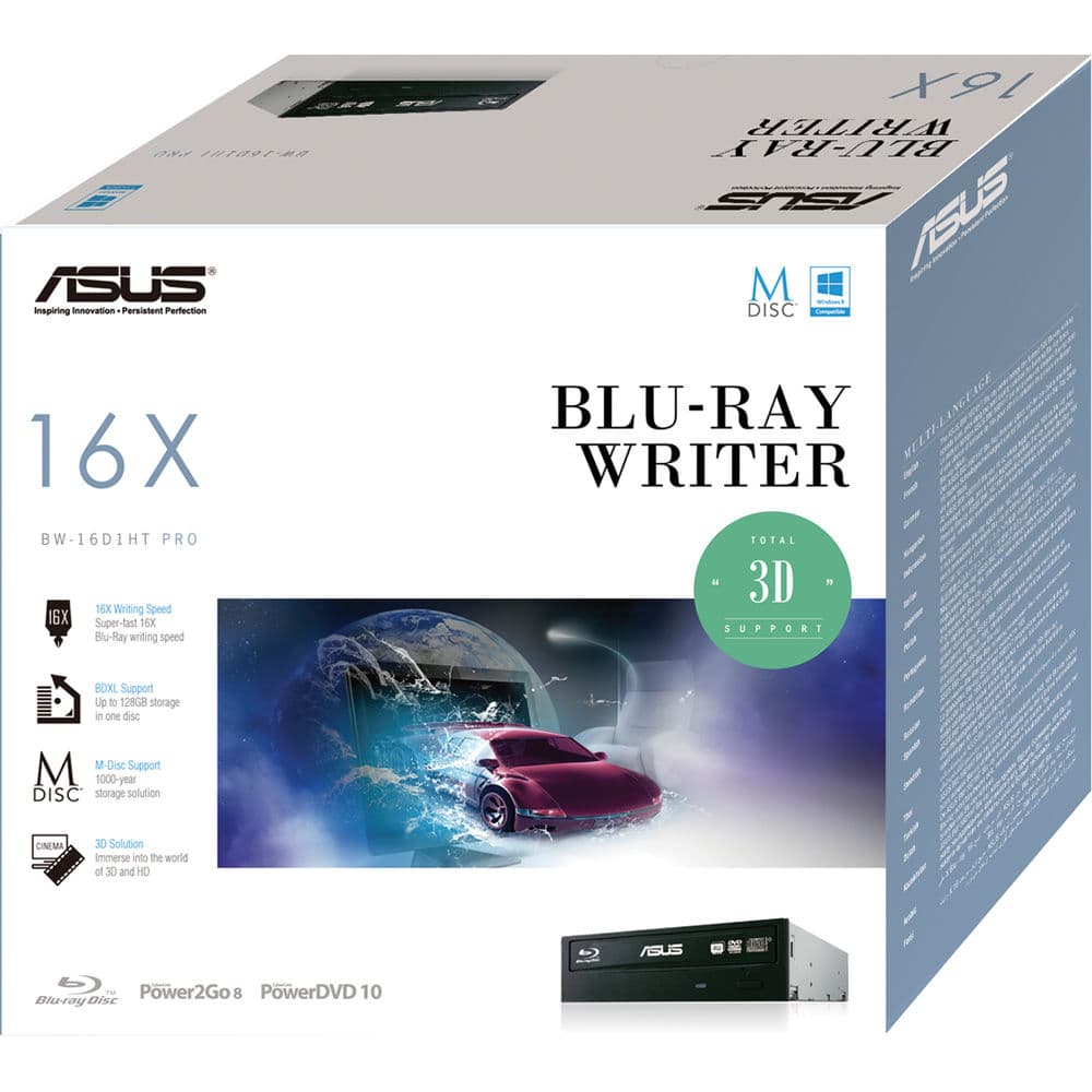ASUS - COMPONENTS BW-16D1HT BDR DVDRW 16X SATA BLACK W8/7 VISTA XP M-DISC/BDXL view 2