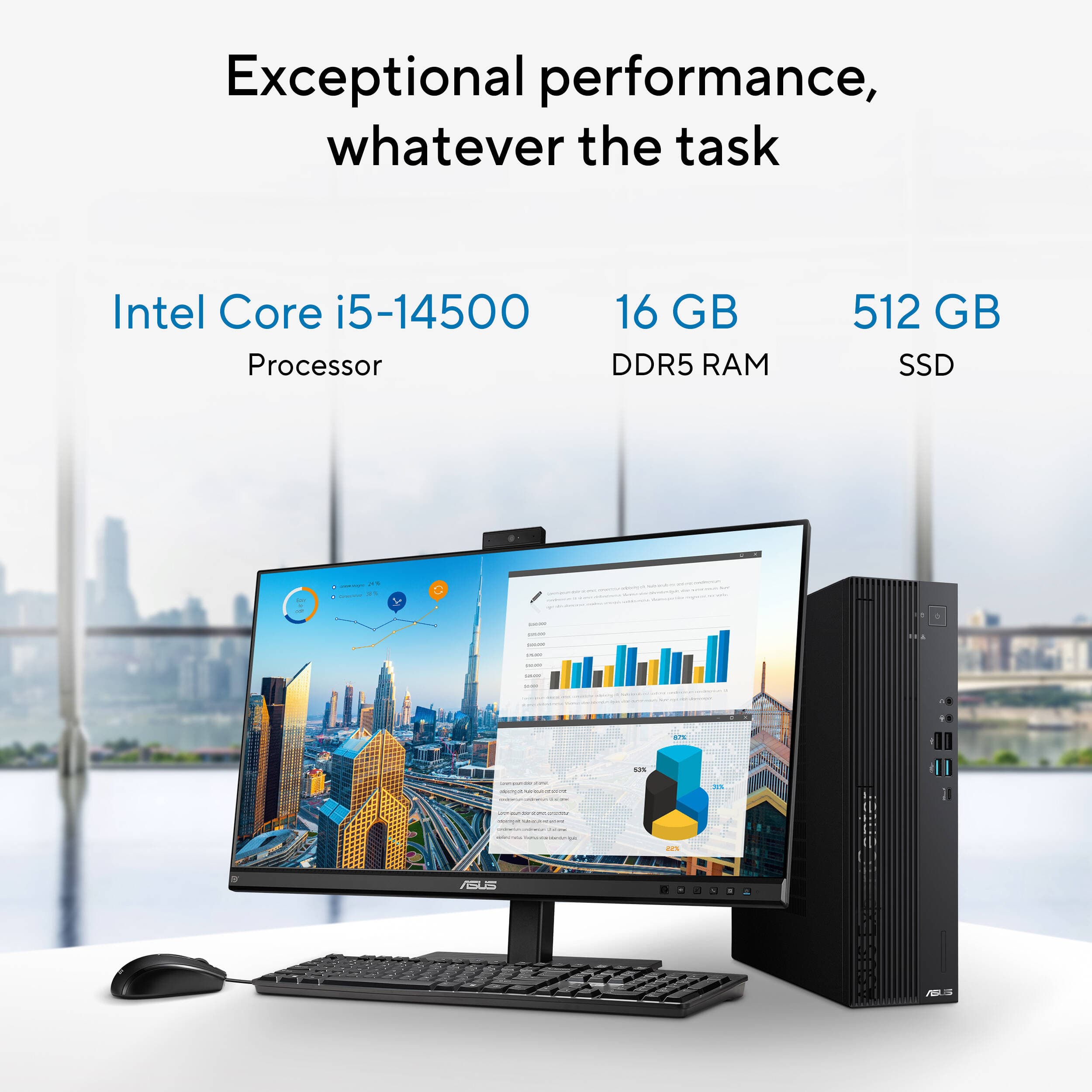 ASUS ExpertCenter D701SER-XS503 desktop with Intel Core i5-14500, 16 GB RAM, and 512 GB SSD