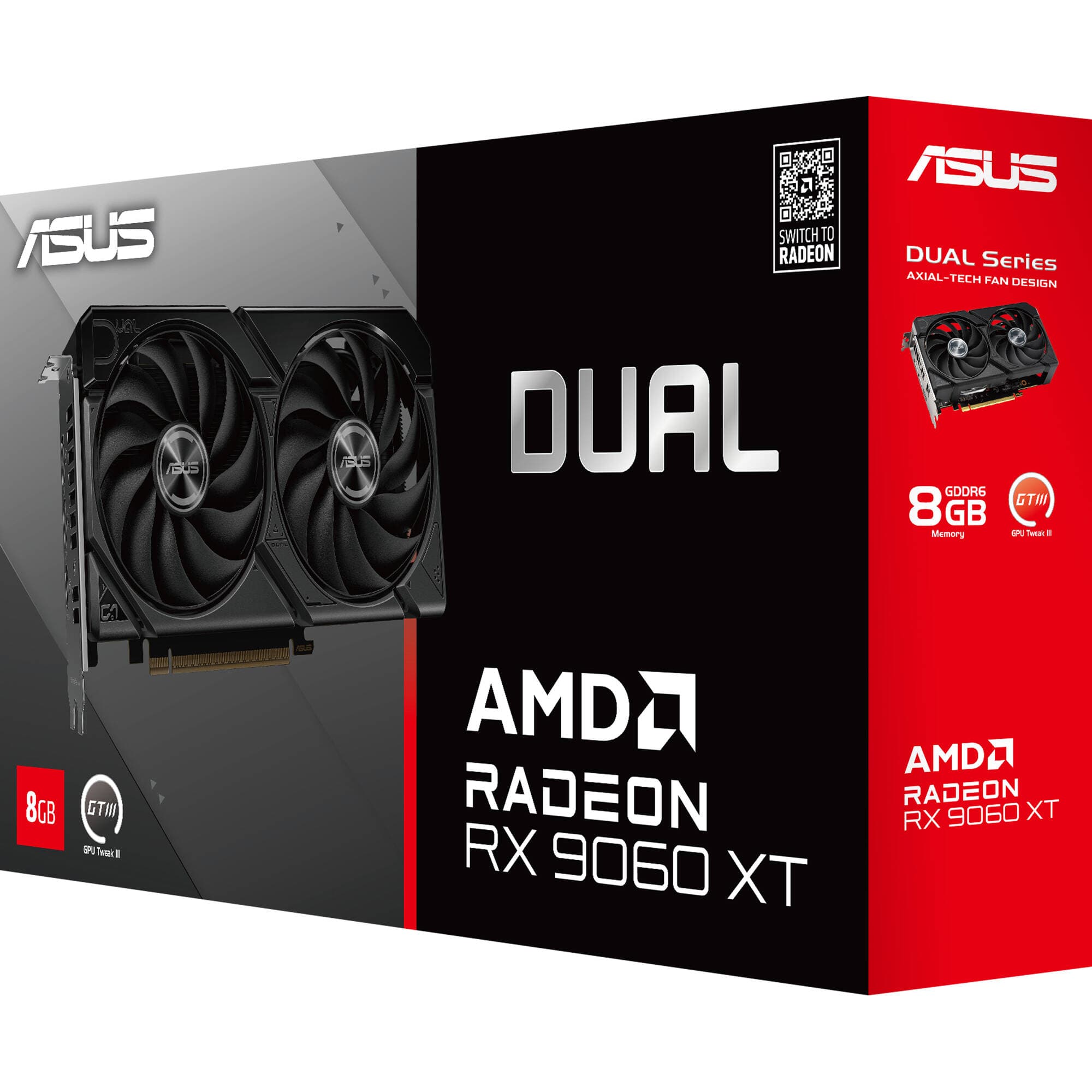 ASUS Dual Radeon RX 9060 XT 8GB GDDR6 graphics card with dual fans and 2.5-slot cooler
