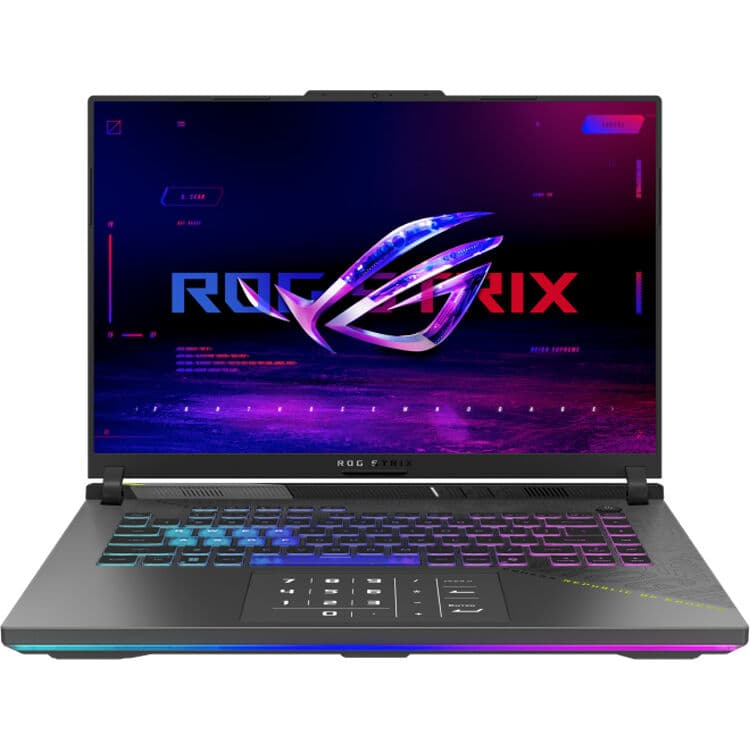 ASUS ROG Strix 16-inch gaming laptop with Ryzen 9 9955HXD, RTX 5070 Ti, and gray chassis