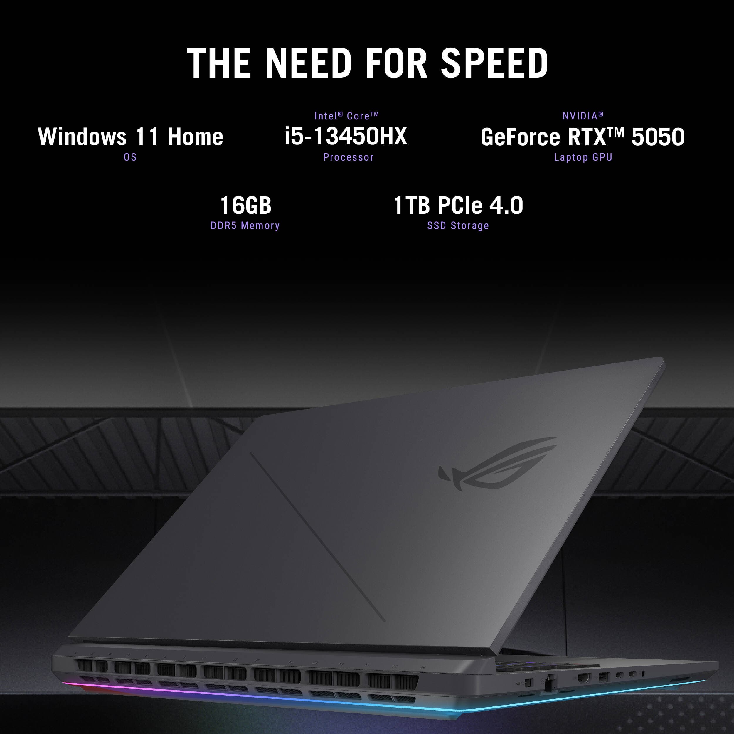 ASUS ROG Strix 16-inch gaming laptop in gray with Intel Core i5-13450HX and RTX 5050