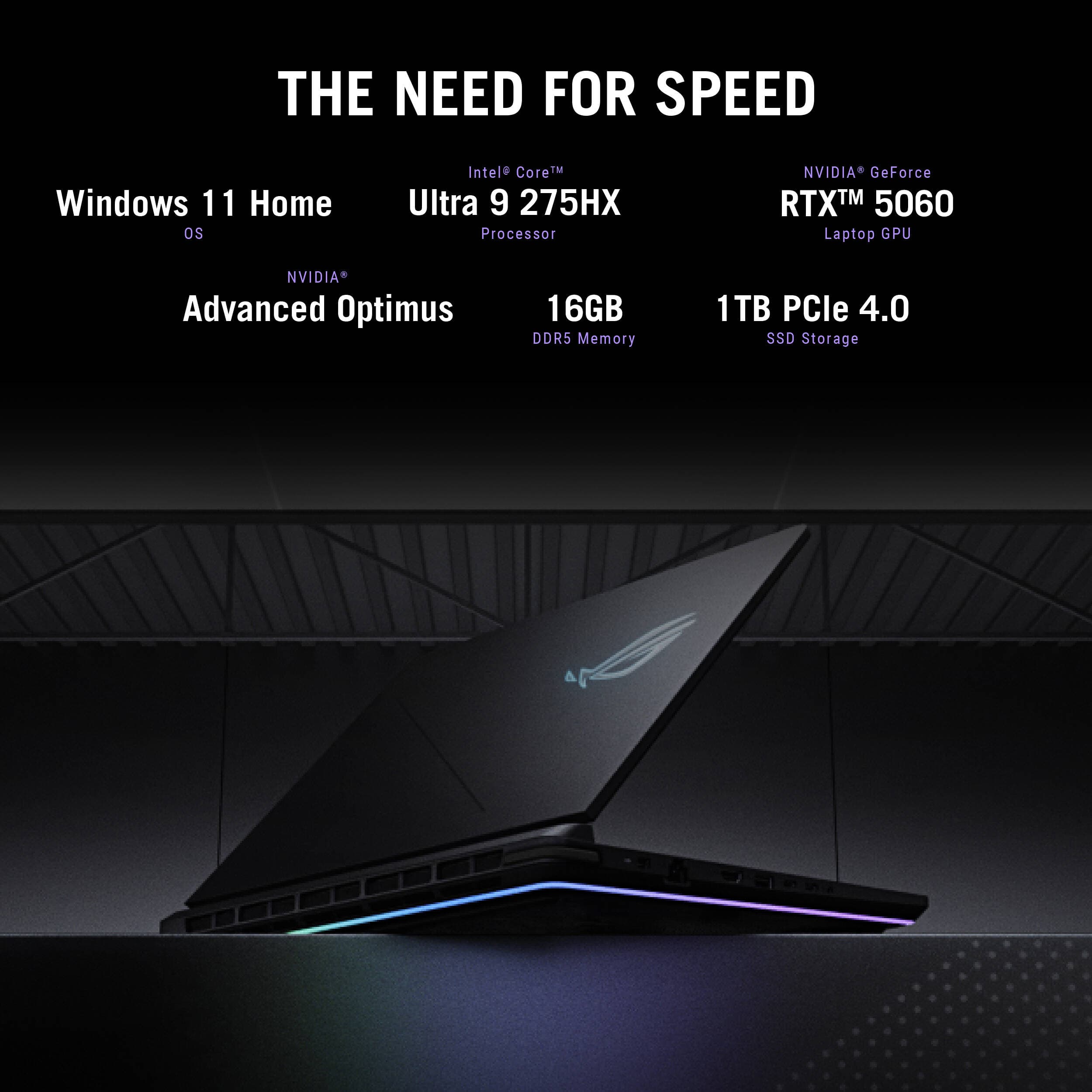 ASUS ROG Strix 16-inch gray gaming laptop with Intel Core i9, RTX 5060, 16 GB RAM, and 1 TB SSD