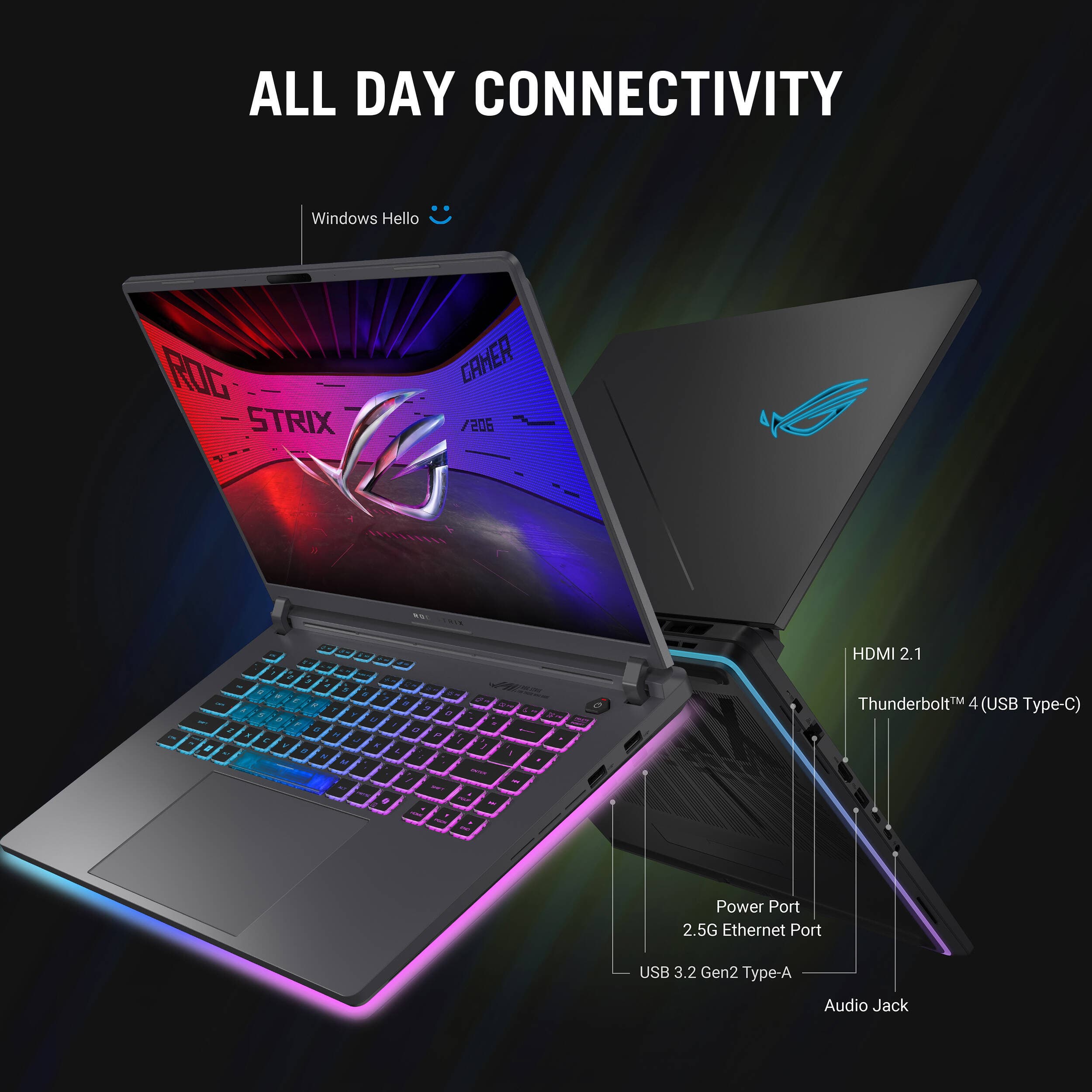 ASUS ROG Strix 16-inch gray gaming laptop with Intel Core i9, RTX 5060, 16 GB RAM, and 1 TB SSD