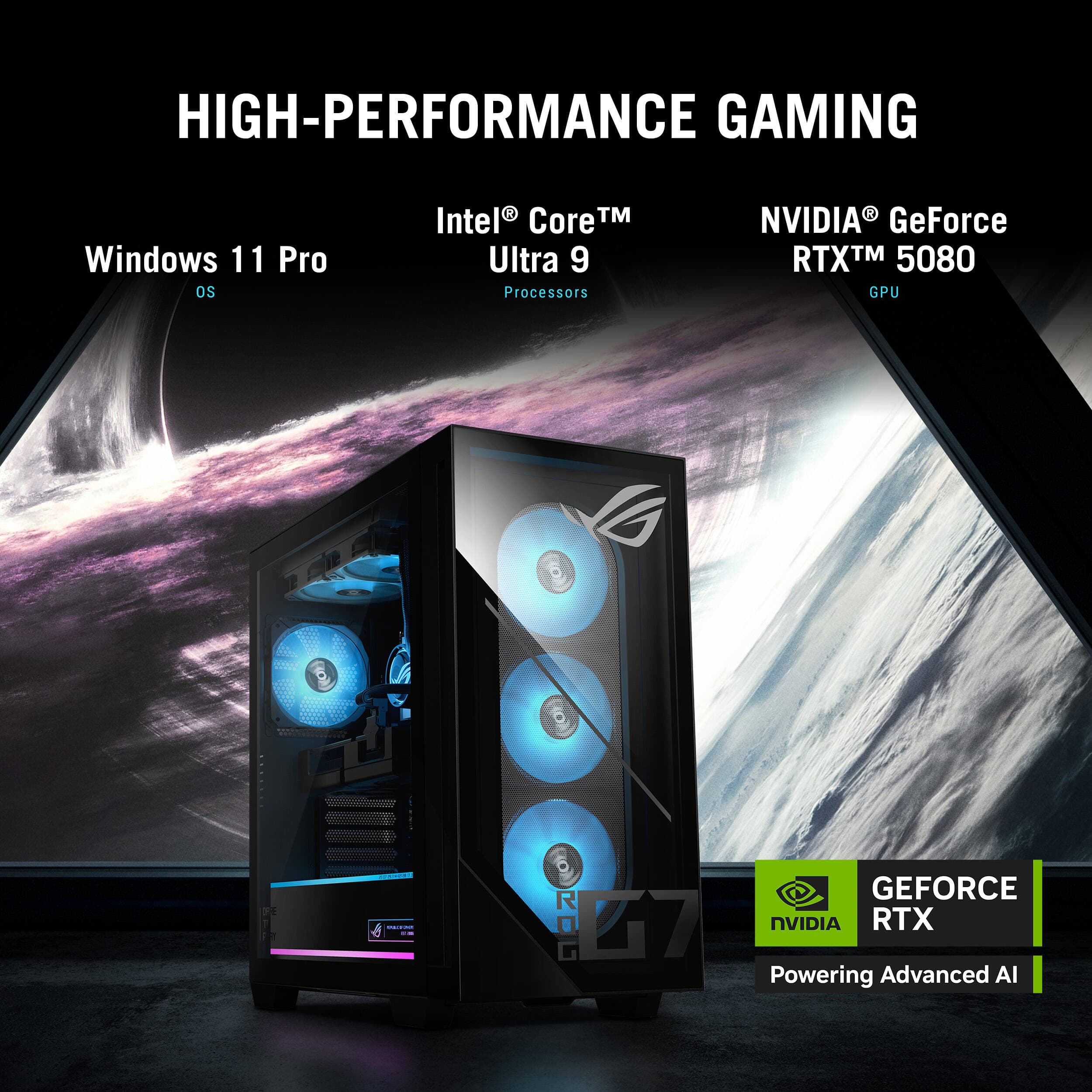 ASUS G Series desktop with Core Ultra 9 285K, RTX 5080, 32 GB memory, and dual 1 TB SSDs