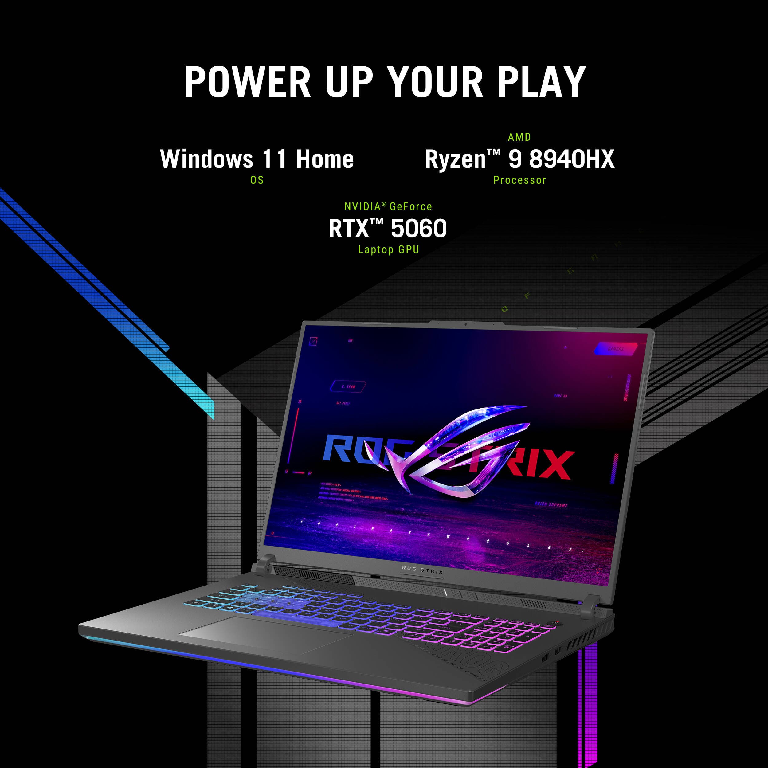 ASUS ROG Strix 18-inch gaming laptop in gray with Ryzen 9 8940HX, RTX 5060, and WQXGA display