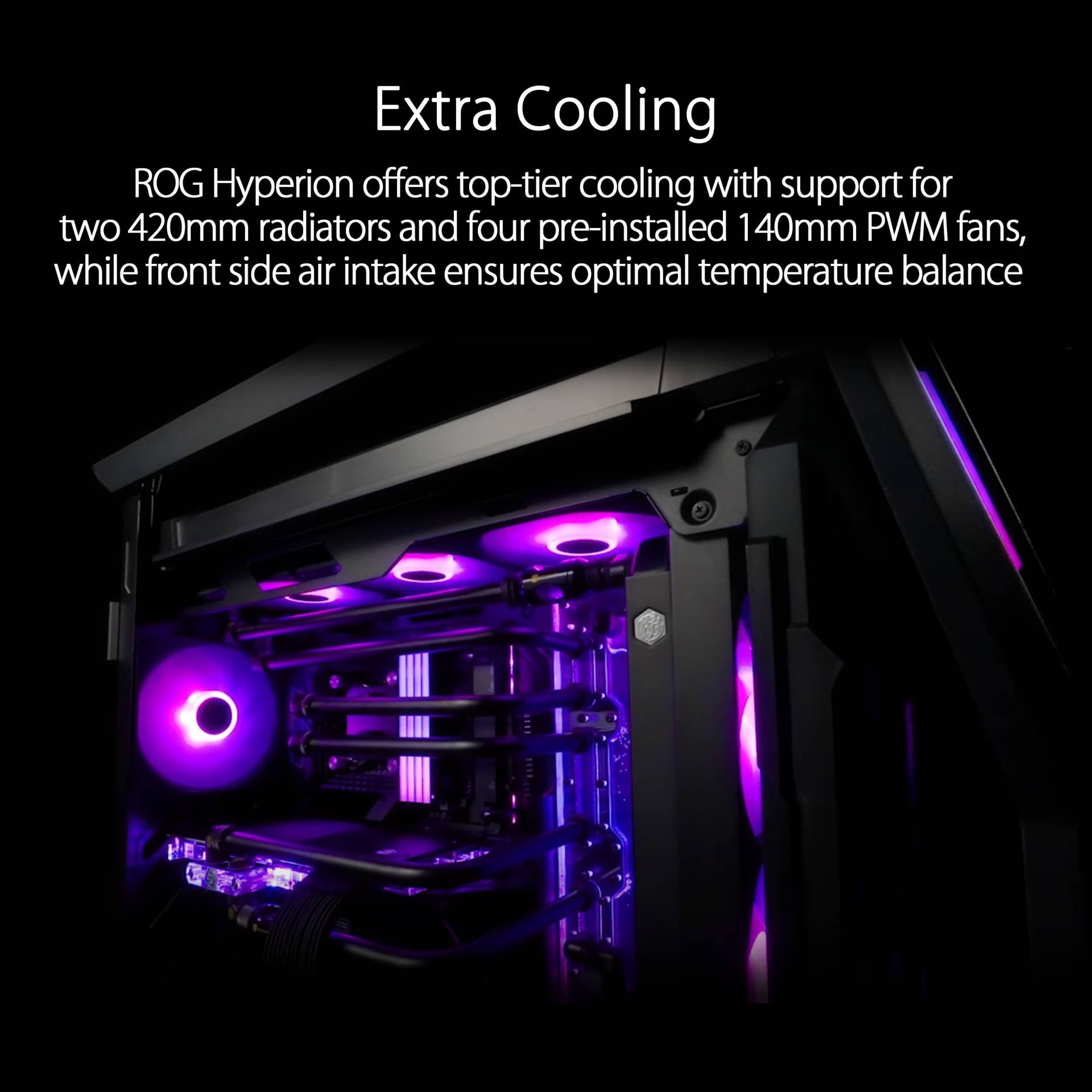 Black ASUS GR701 full-tower PC case with tempered glass side panel for premium desktop builds