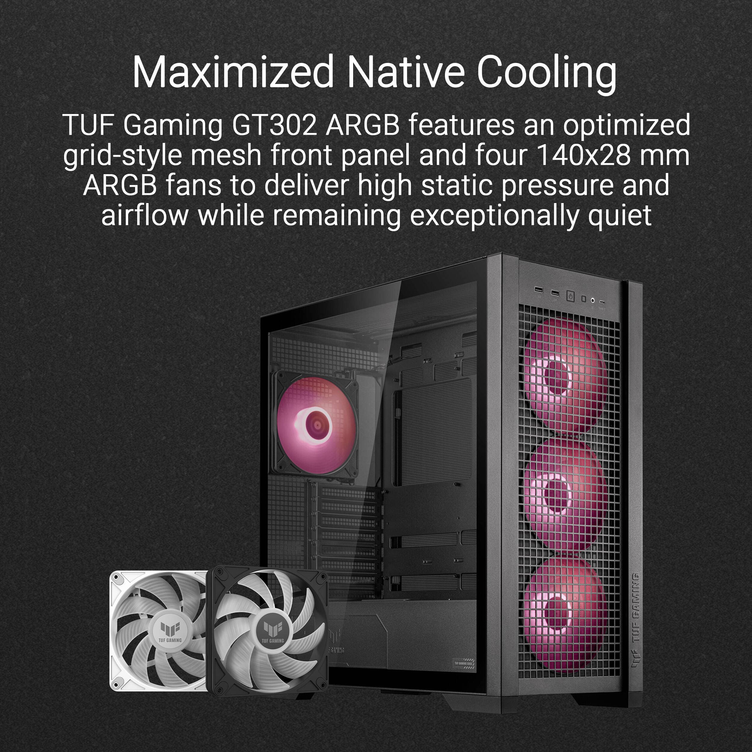 ASUS GT302 black PC case with ARGB fan support
