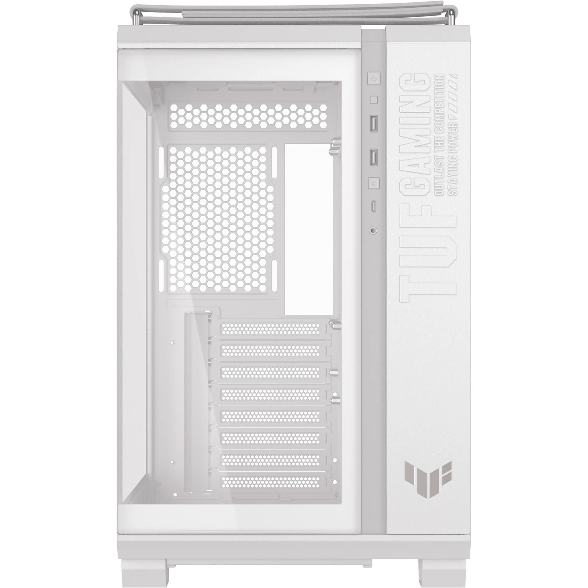 ASUS TUF Gaming GT502 Horizon White ATX mid-tower case with tempered glass and dual-chamber layout