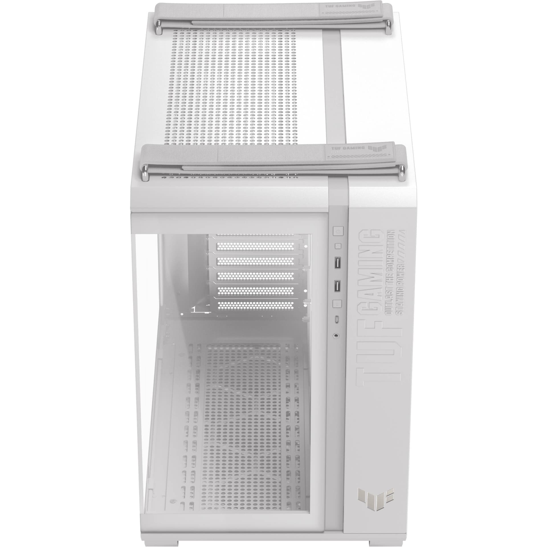 ASUS TUF Gaming GT502 Horizon White ATX mid-tower case with tempered glass and dual-chamber layout