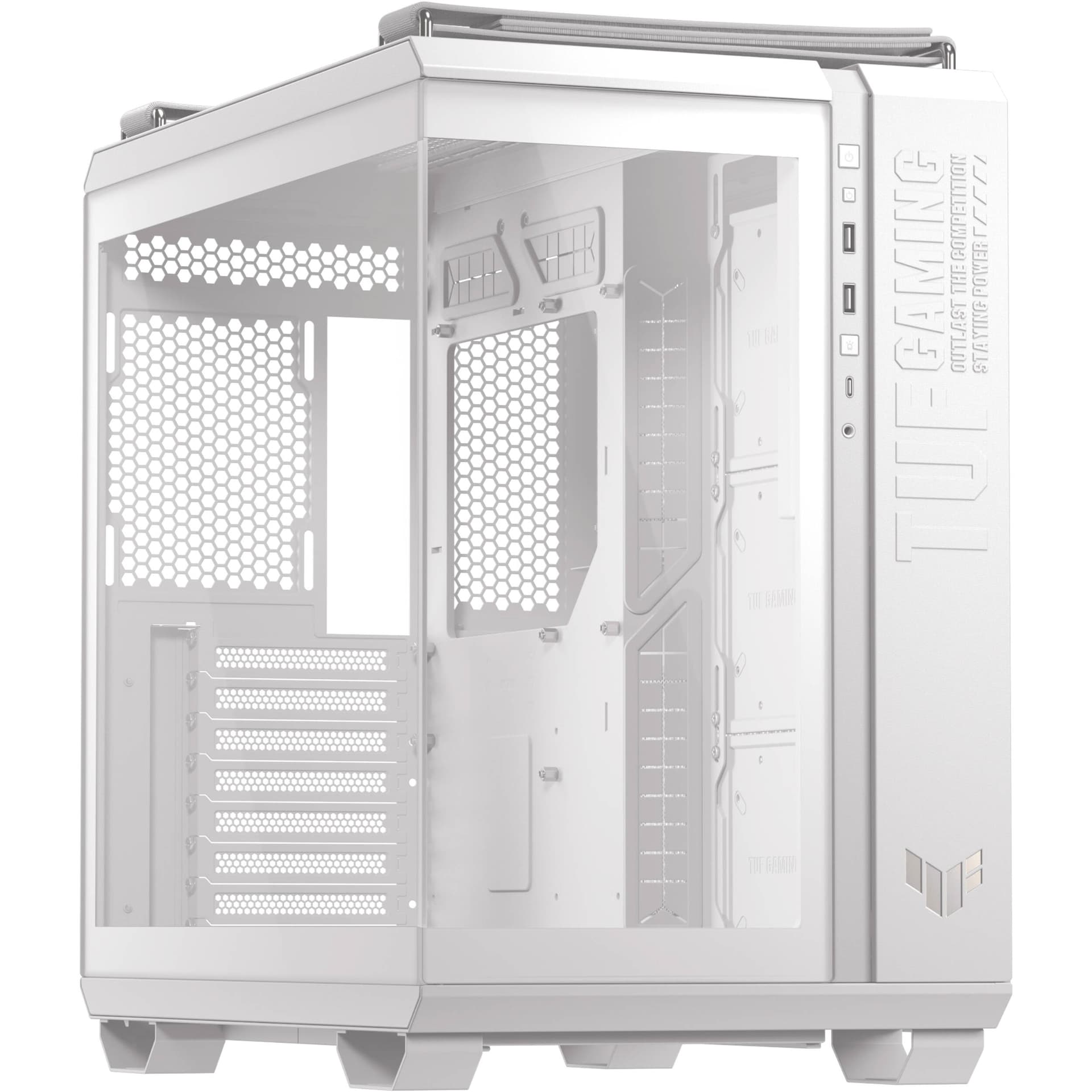 ASUS TUF Gaming GT502 Horizon White ATX mid-tower case with tempered glass and dual-chamber layout