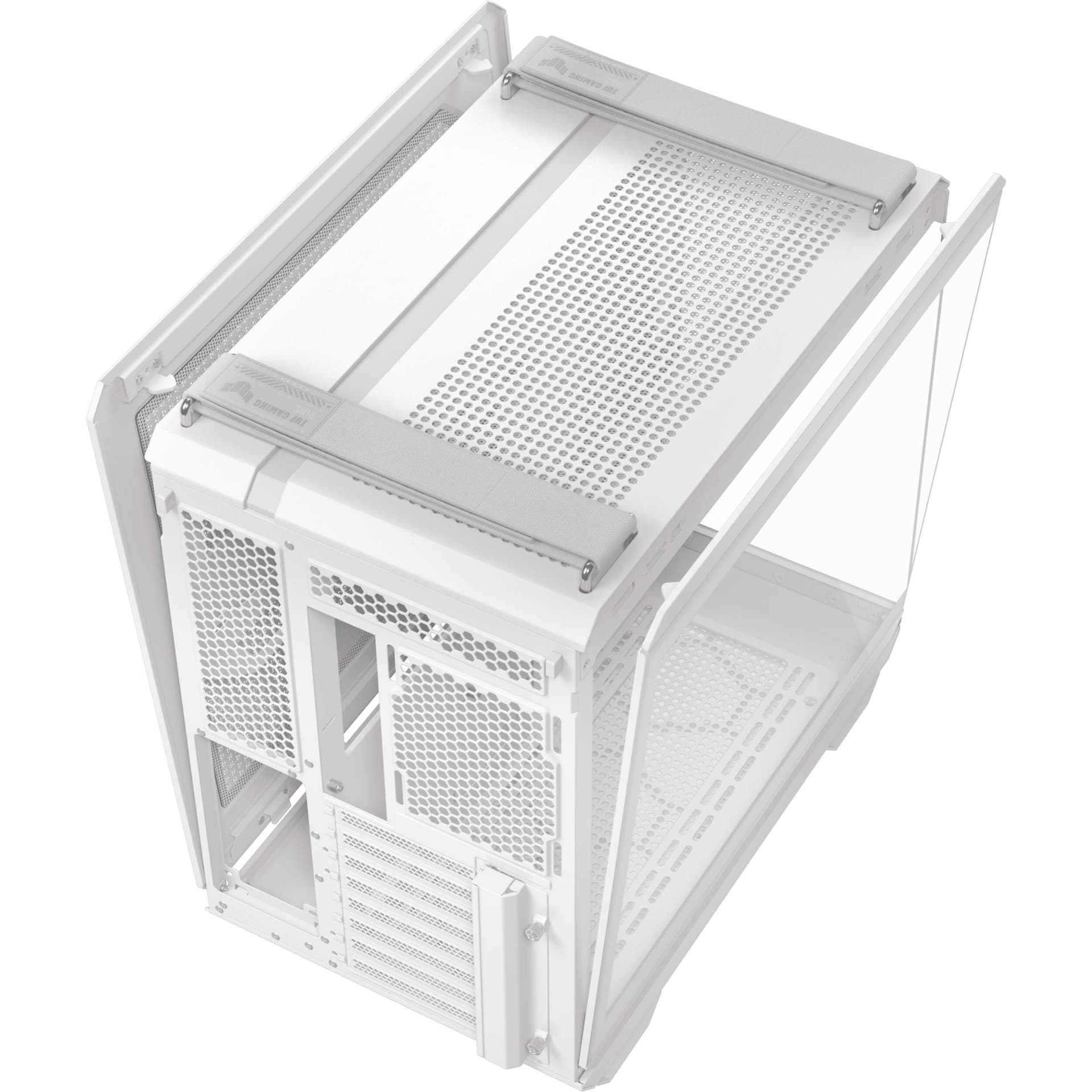 ASUS TUF Gaming GT502 Horizon White ATX mid-tower case with tempered glass and dual-chamber layout