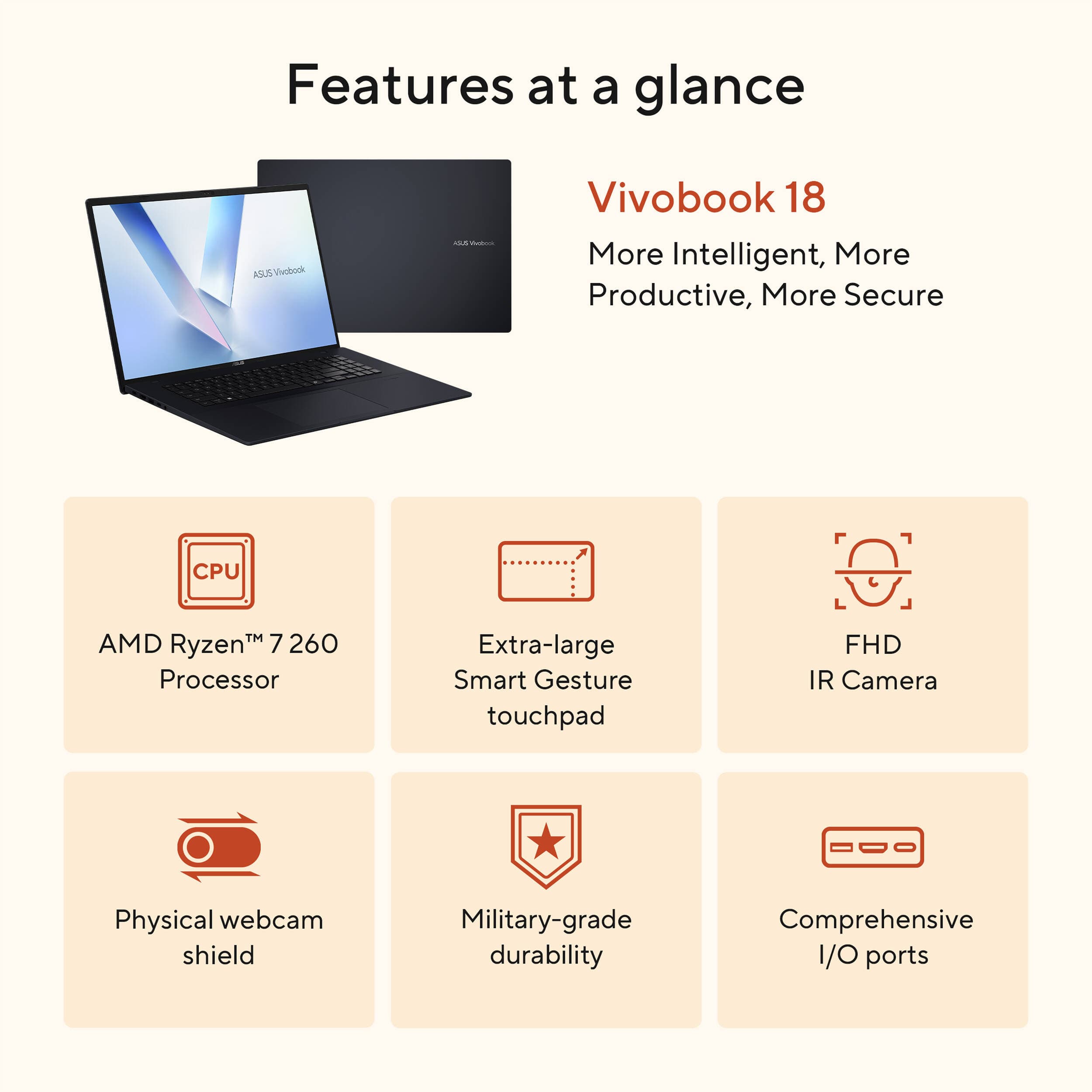 ASUS Vivobook 18-inch laptop in blue with large WUXGA display for productivity