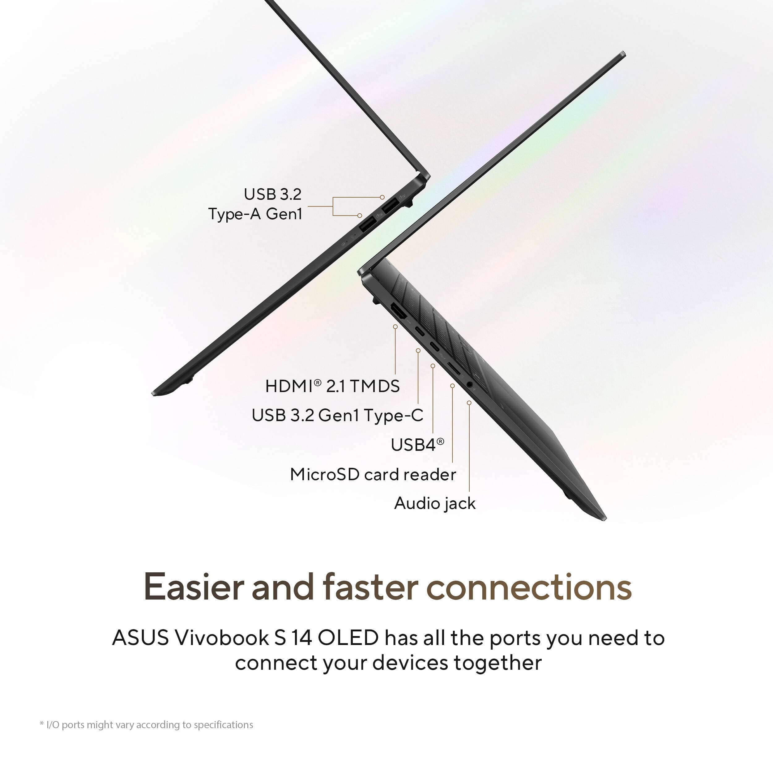 ASUS Vivobook S 14 black laptop with 14-inch WQXGA+ display, Ryzen AI 9 365, 24 GB RAM, and 512 GB SSD