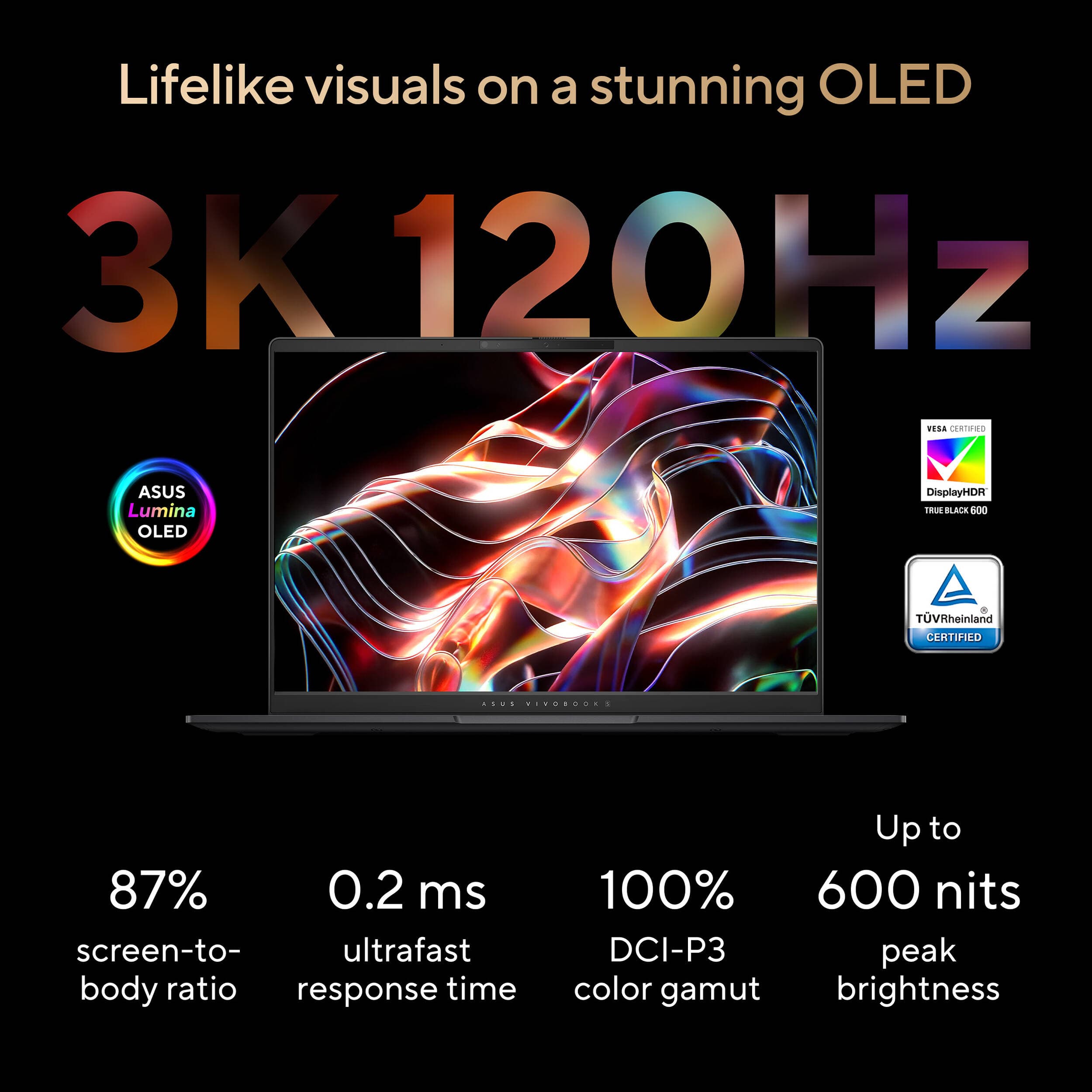 ASUS Vivobook S 14 black laptop with 14-inch WQXGA+ display, Ryzen AI 9 365, 24 GB RAM, and 512 GB SSD