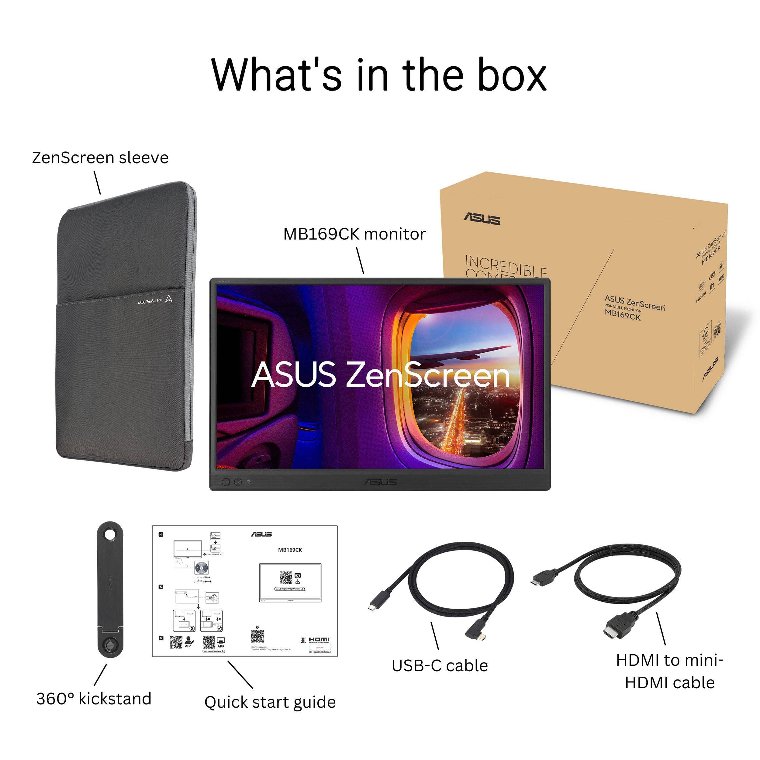 ASUS ZenScreen MB169CK 16-inch portable Full HD IPS monitor with dual USB-C and 360-degree kickstand