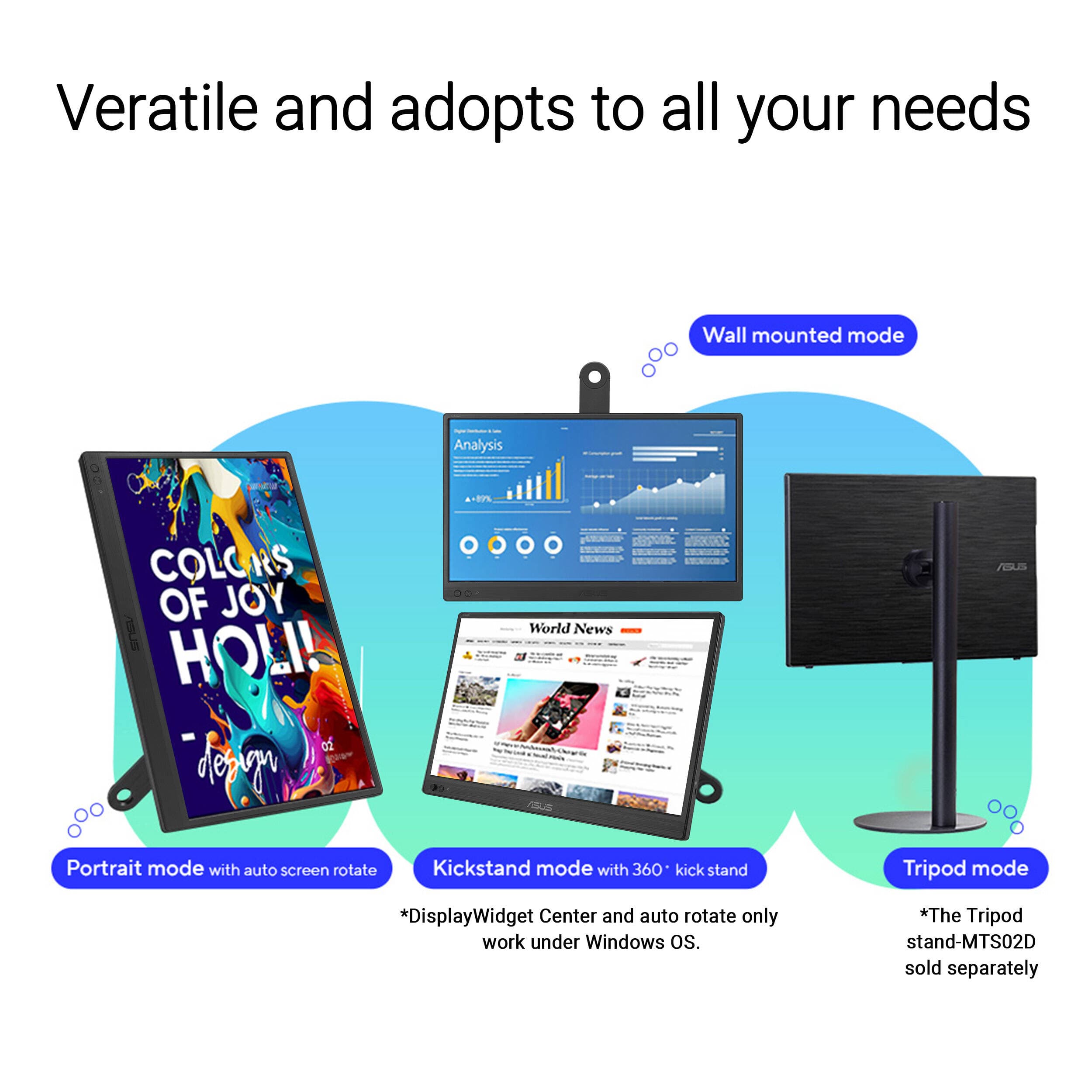 ASUS ZenScreen MB169CK 16-inch portable Full HD IPS monitor with dual USB-C and 360-degree kickstand