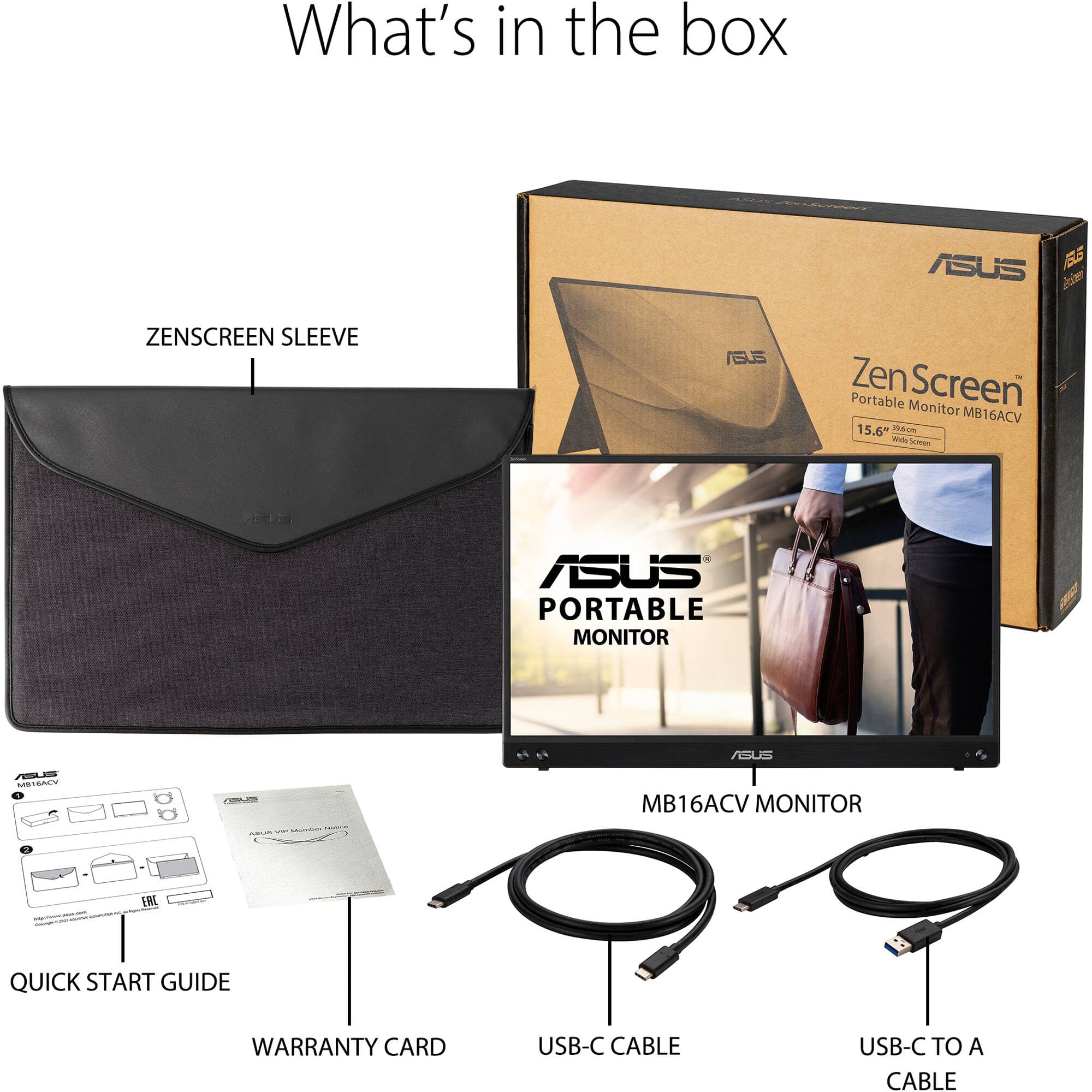 ASUS ZenScreen MB16ACV 15.6-inch portable monitor in silver with USB-C connectivity