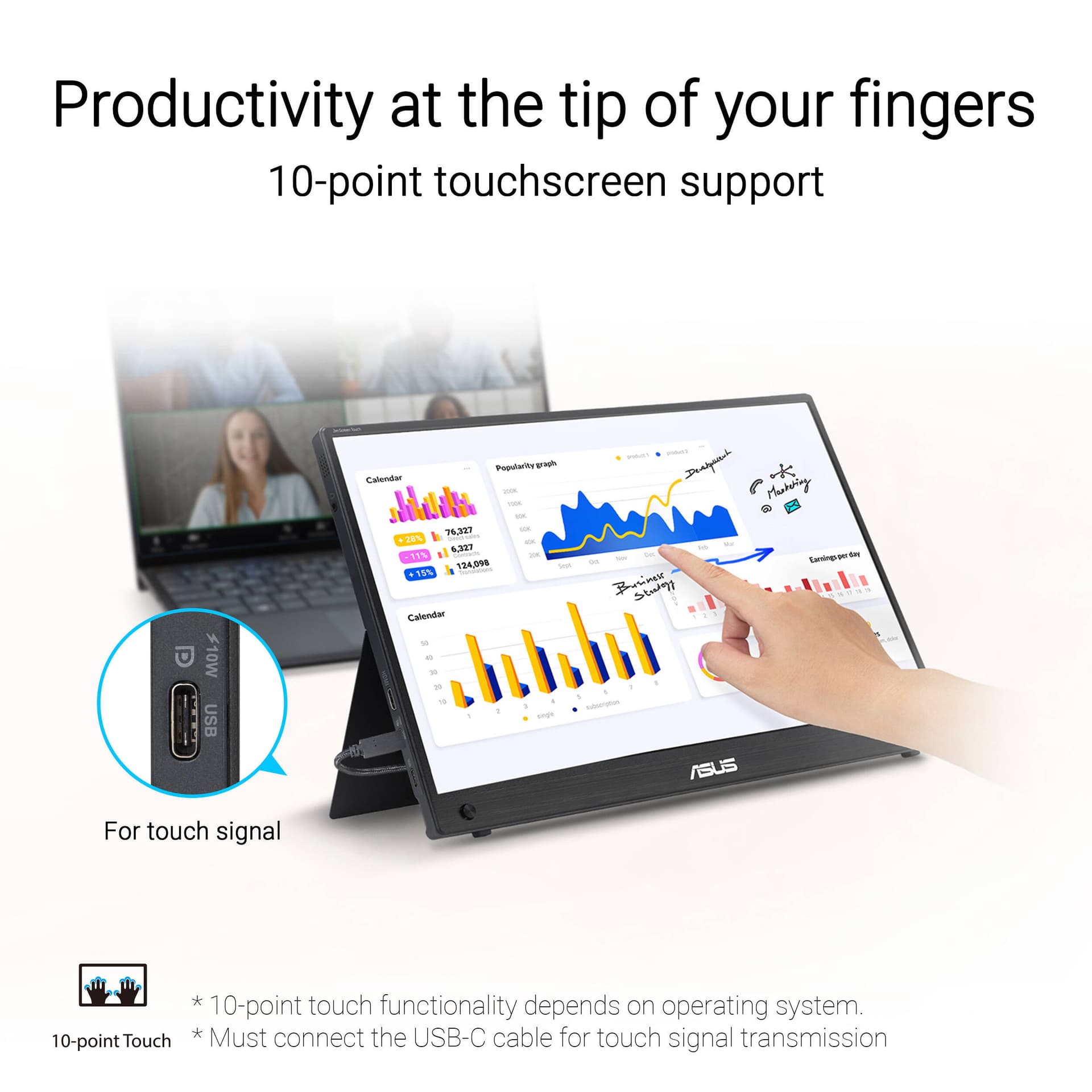 ASUS MB16AMTR 15.6-inch portable touch monitor with Full HD IPS display and USB-C