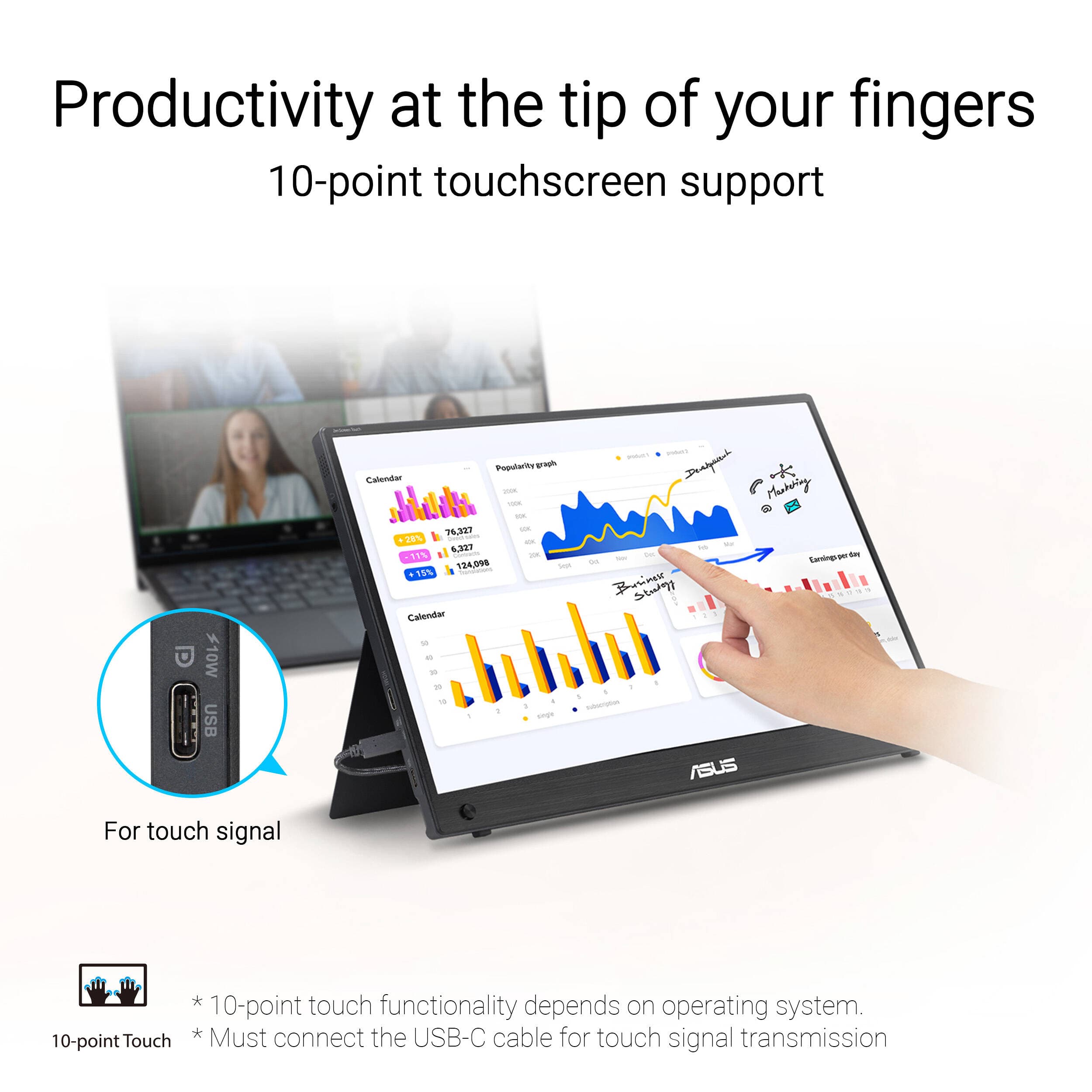 ASUS MB16AMTR 15.6-inch portable touch monitor with Full HD IPS display and USB-C