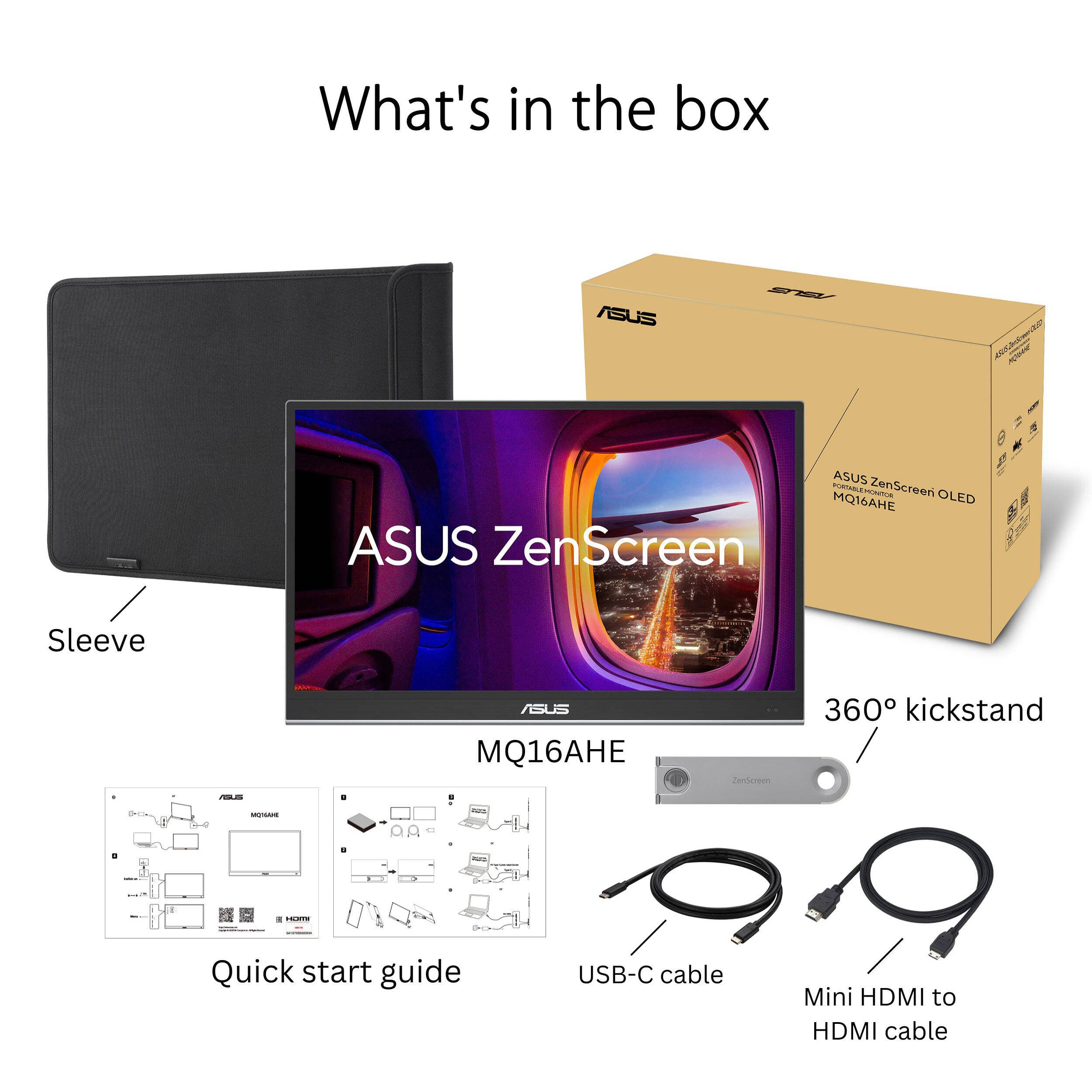 ASUS MQ16AHE 16-inch OLED portable monitor with USB-C and 360 kickstand