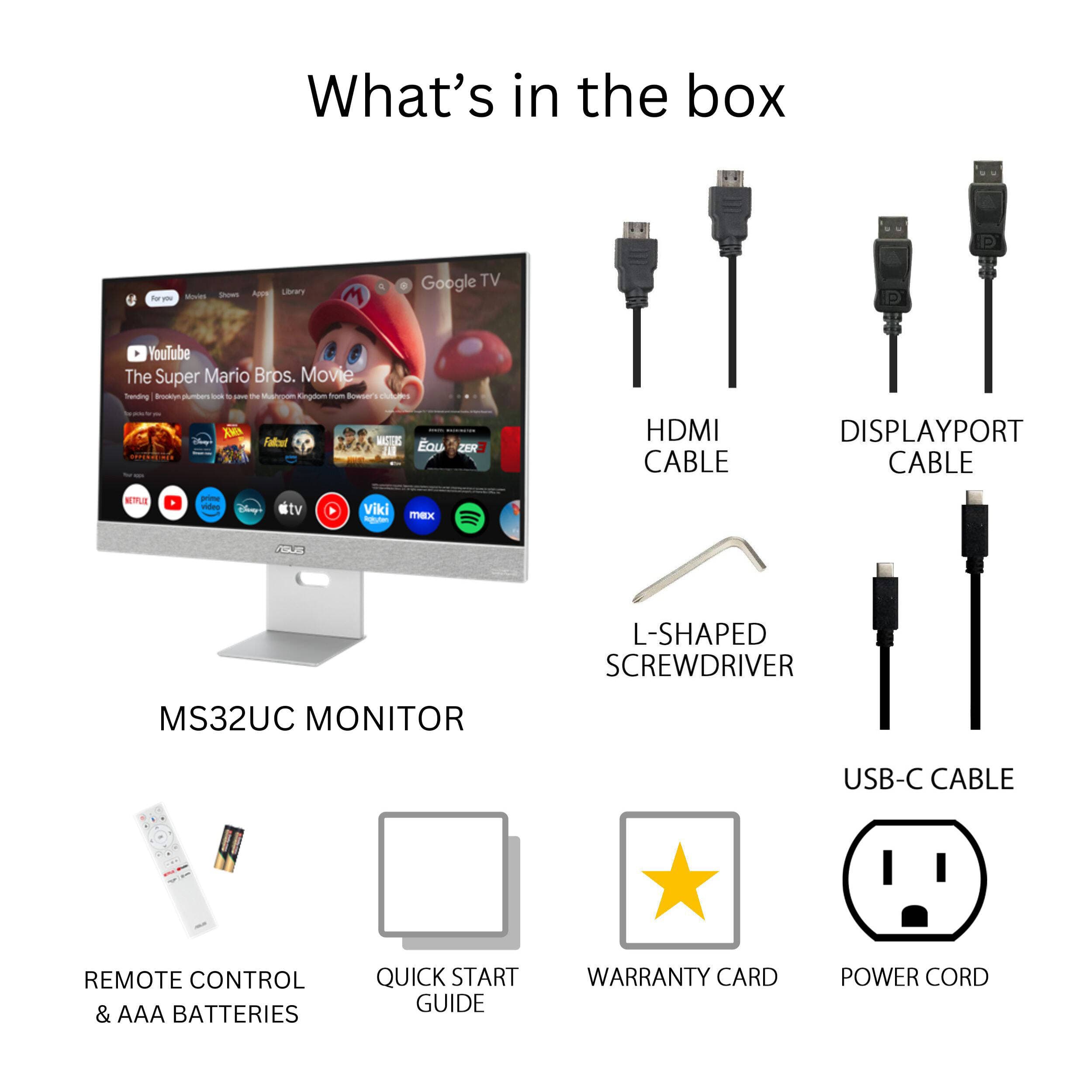 ASUS MS32UC 31.5-inch 4K USB-C smart monitor with Google TV and Harman Kardon speakers