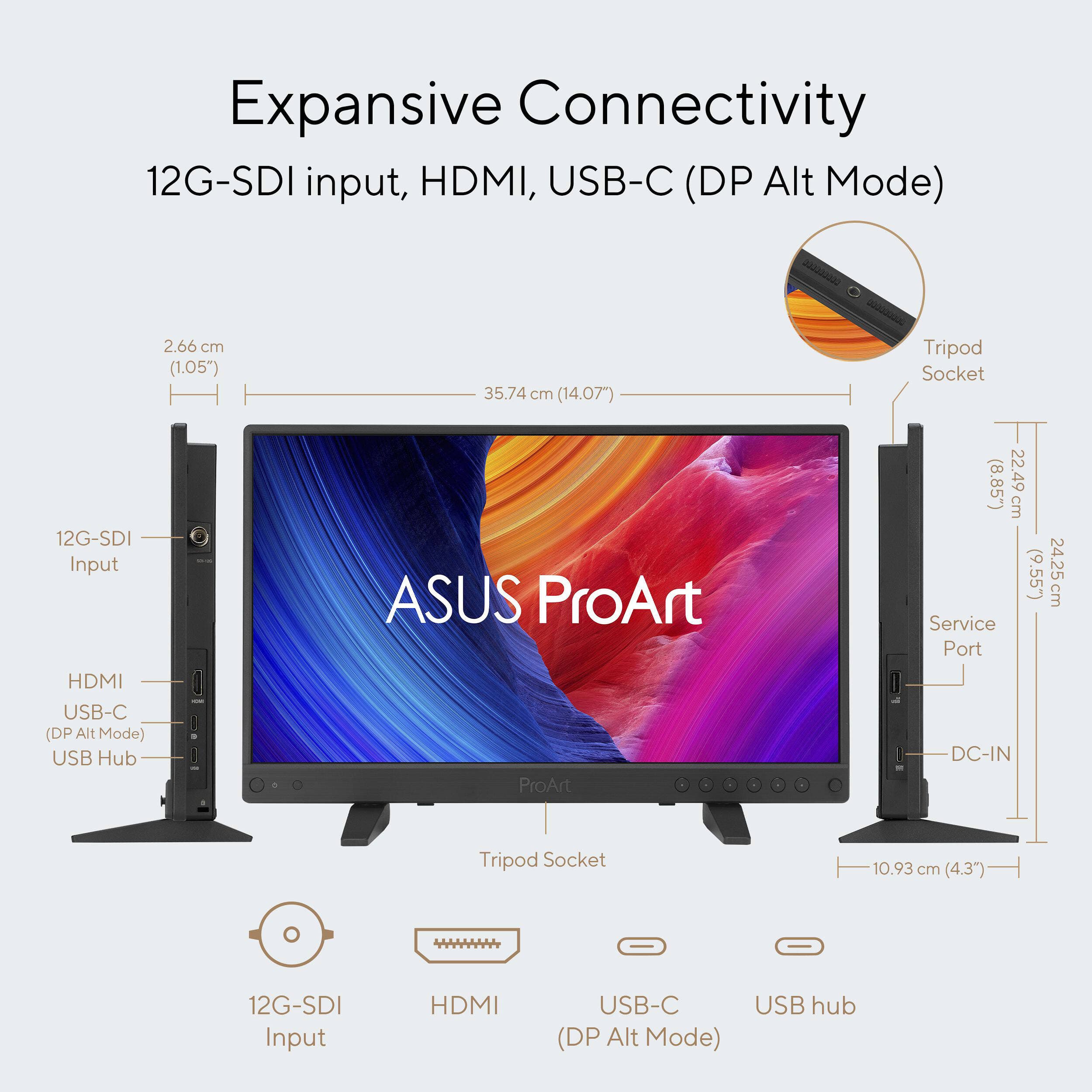 ASUS ProArt Display PA16USV 15.6-inch 4K HDR IPS monitor with 12G-SDI input