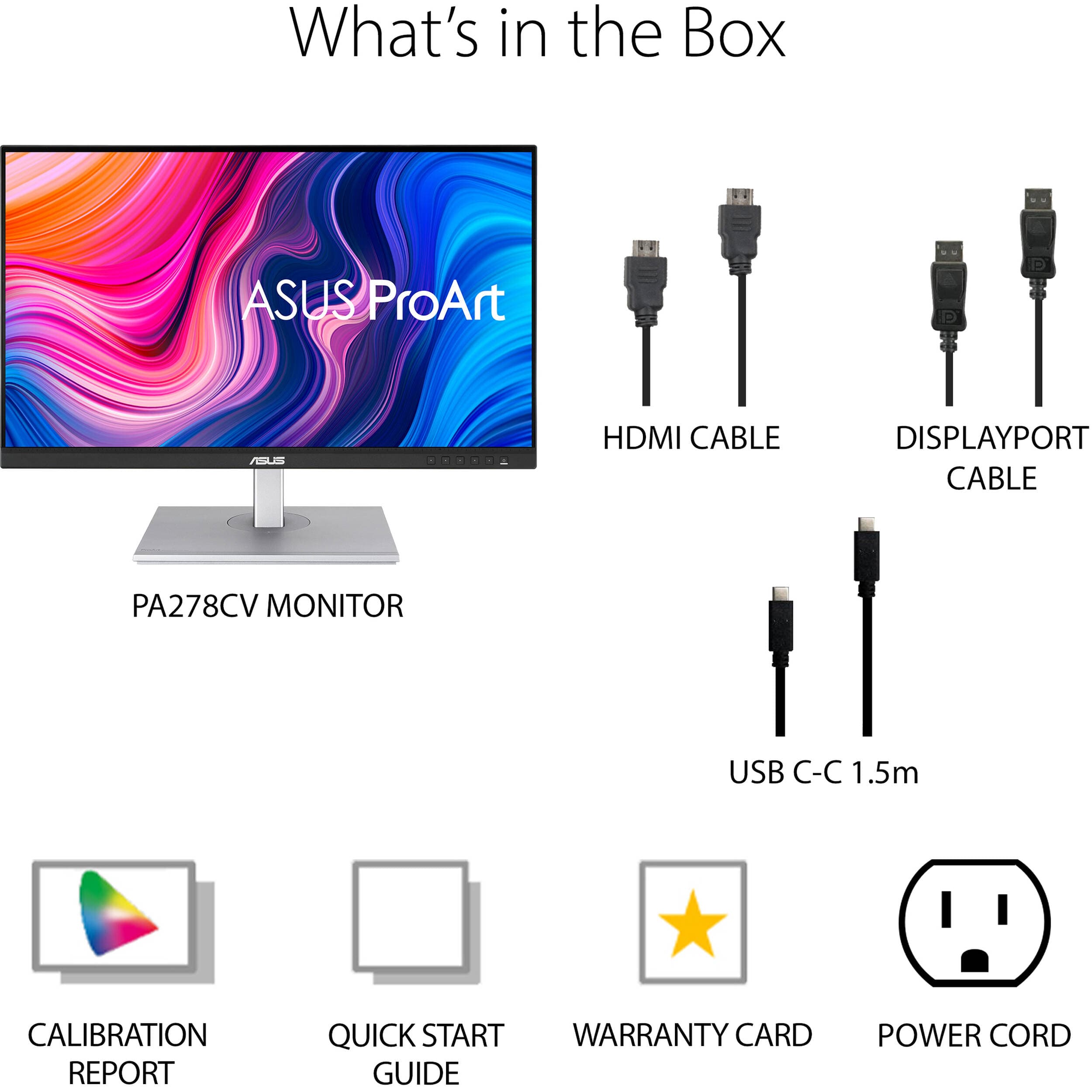 ASUS PA278CV 27-inch WQHD IPS monitor with USB-C, 65 W Power Delivery, and adjustable stand