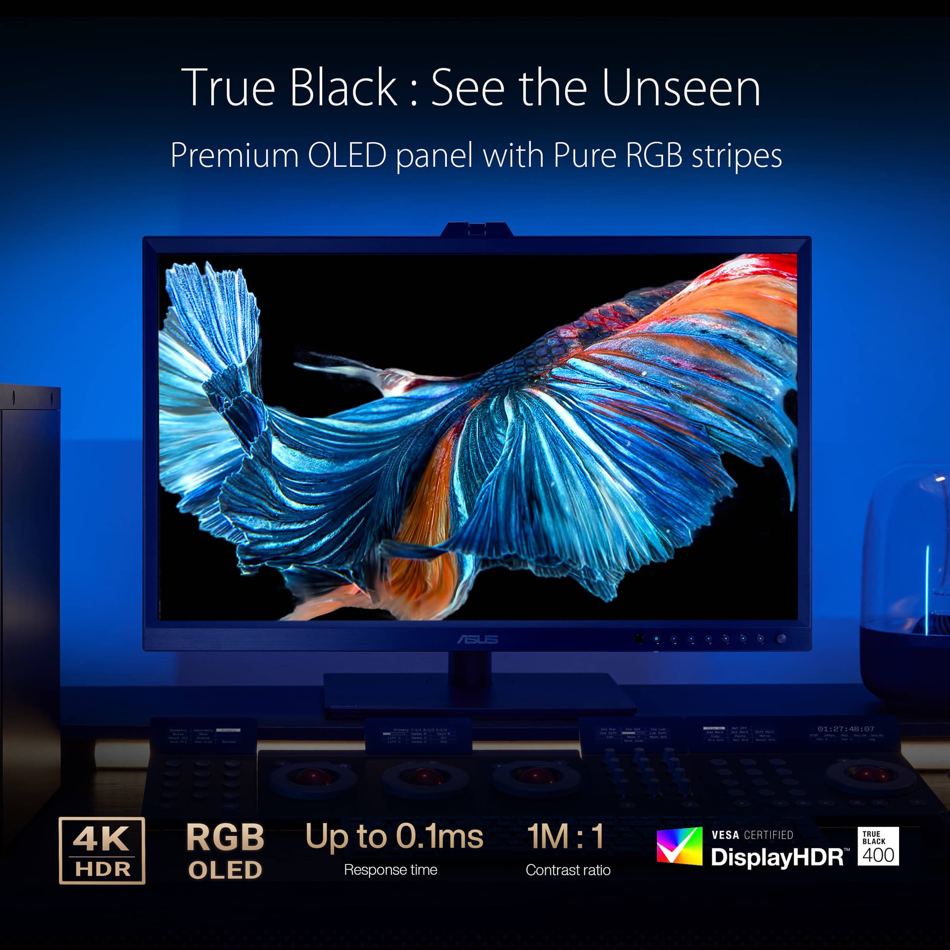 ASUS ProArt Display PA32DC 31.5-inch 4K OLED professional monitor with built-in colorimeter