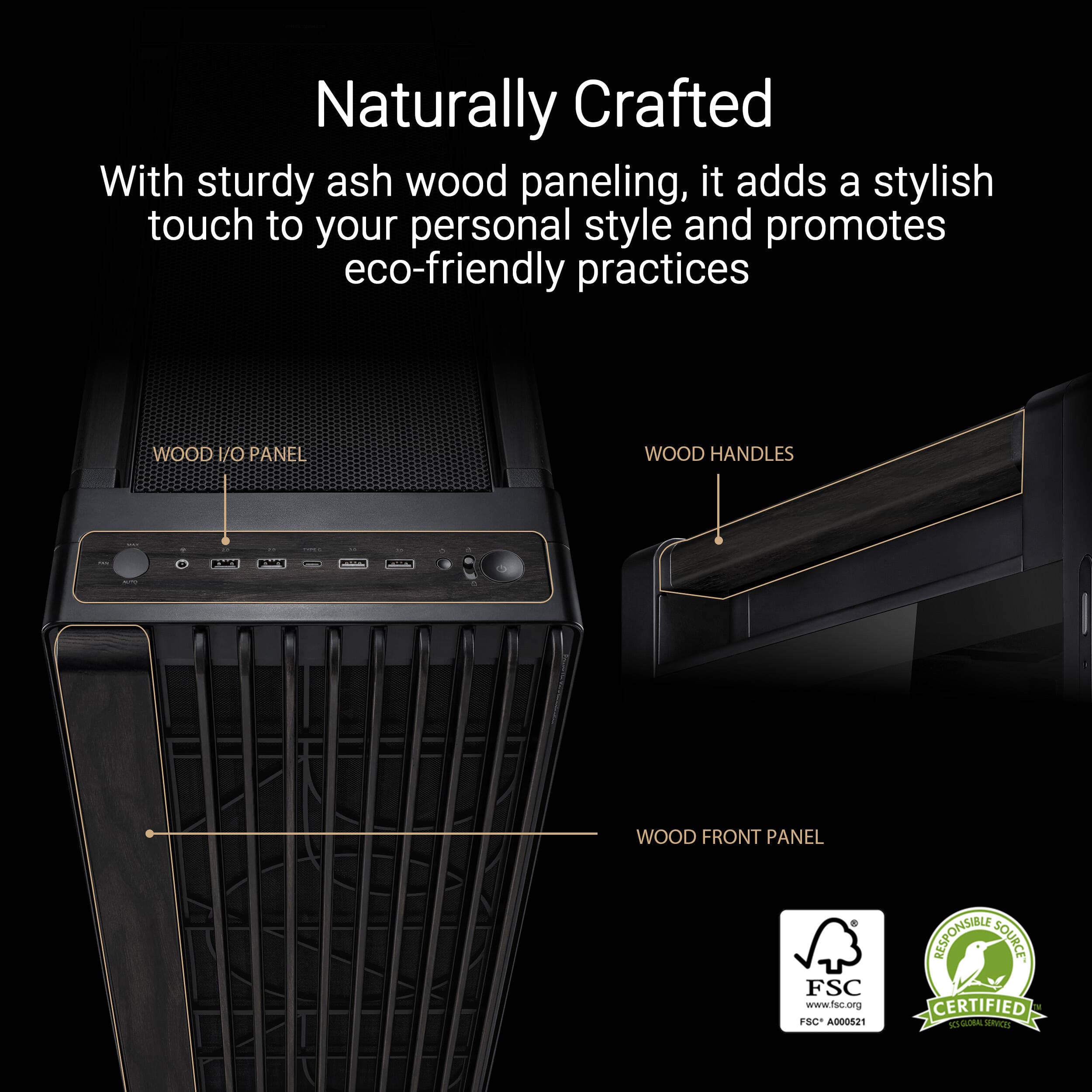 ASUS ProArt PA602 Wood Edition tempered glass E-ATX case with wood-accent design