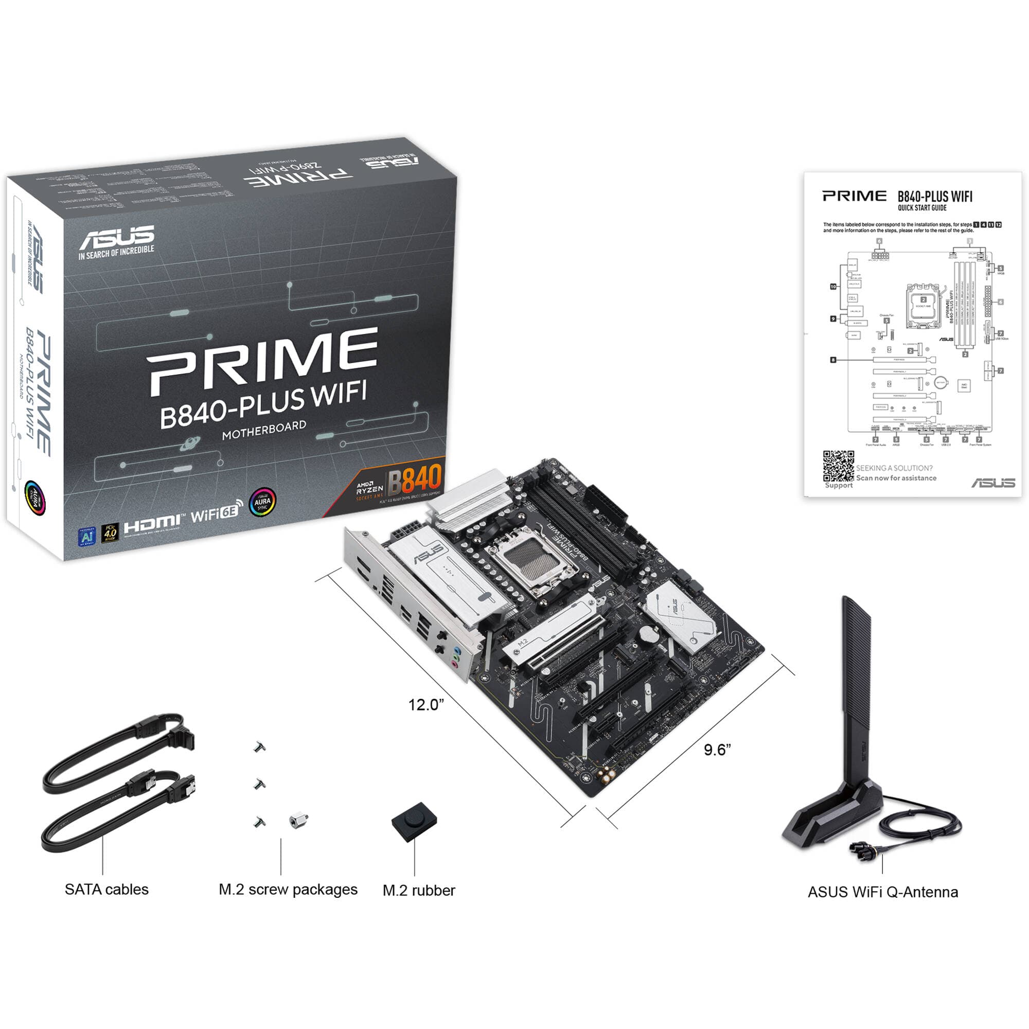 ASUS PRIME B840-PLUS WIFI ATX motherboard for AMD AM5 with DDR5, Wi-Fi 6E, and 3 M.2 slots