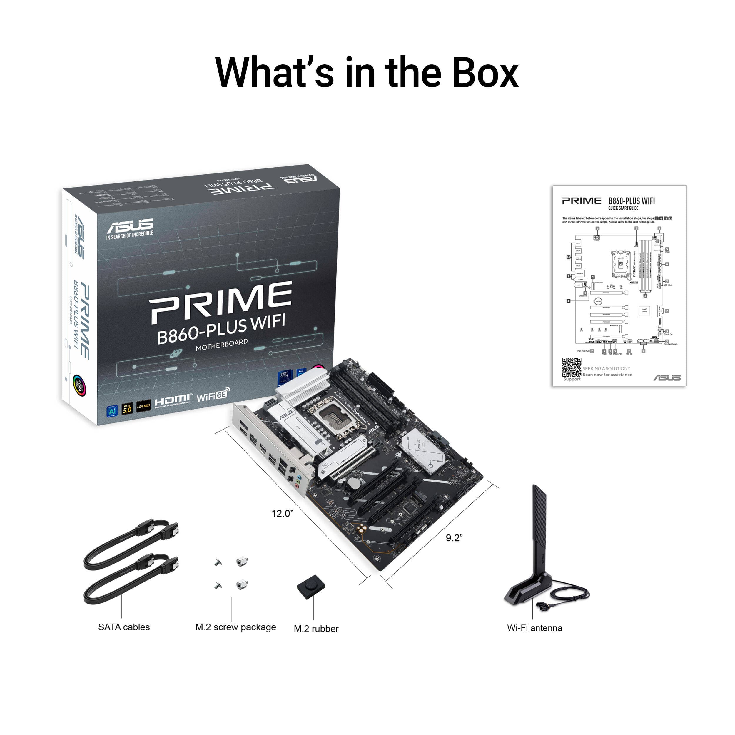 ASUS PRIME B860-PLUS WIFI-CSM ATX motherboard for Intel LGA 1851 processors with DDR5 and Wi‑Fi