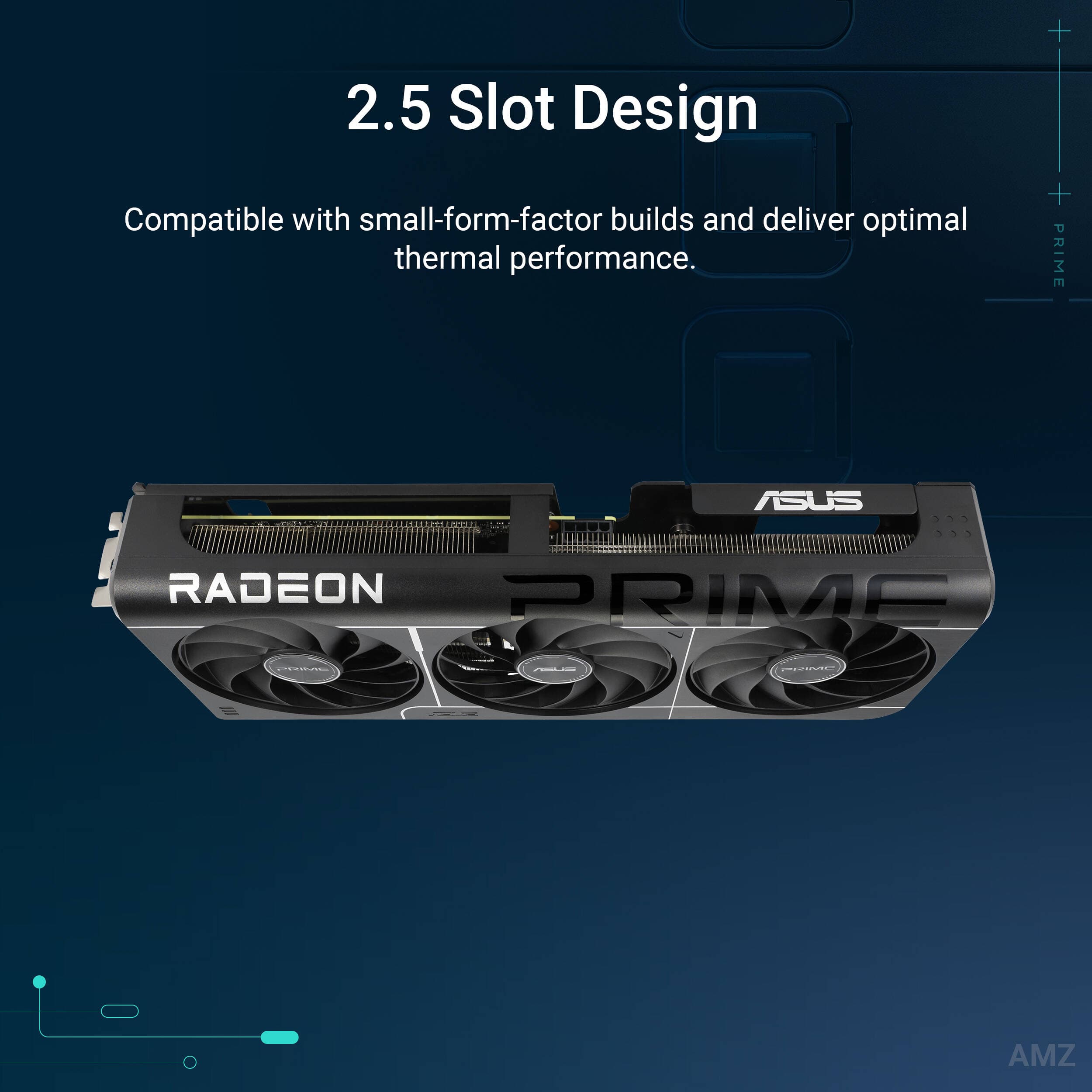 ASUS PRIME RX 9060 XT O8G graphics card with dual fans and 2.5-slot cooler