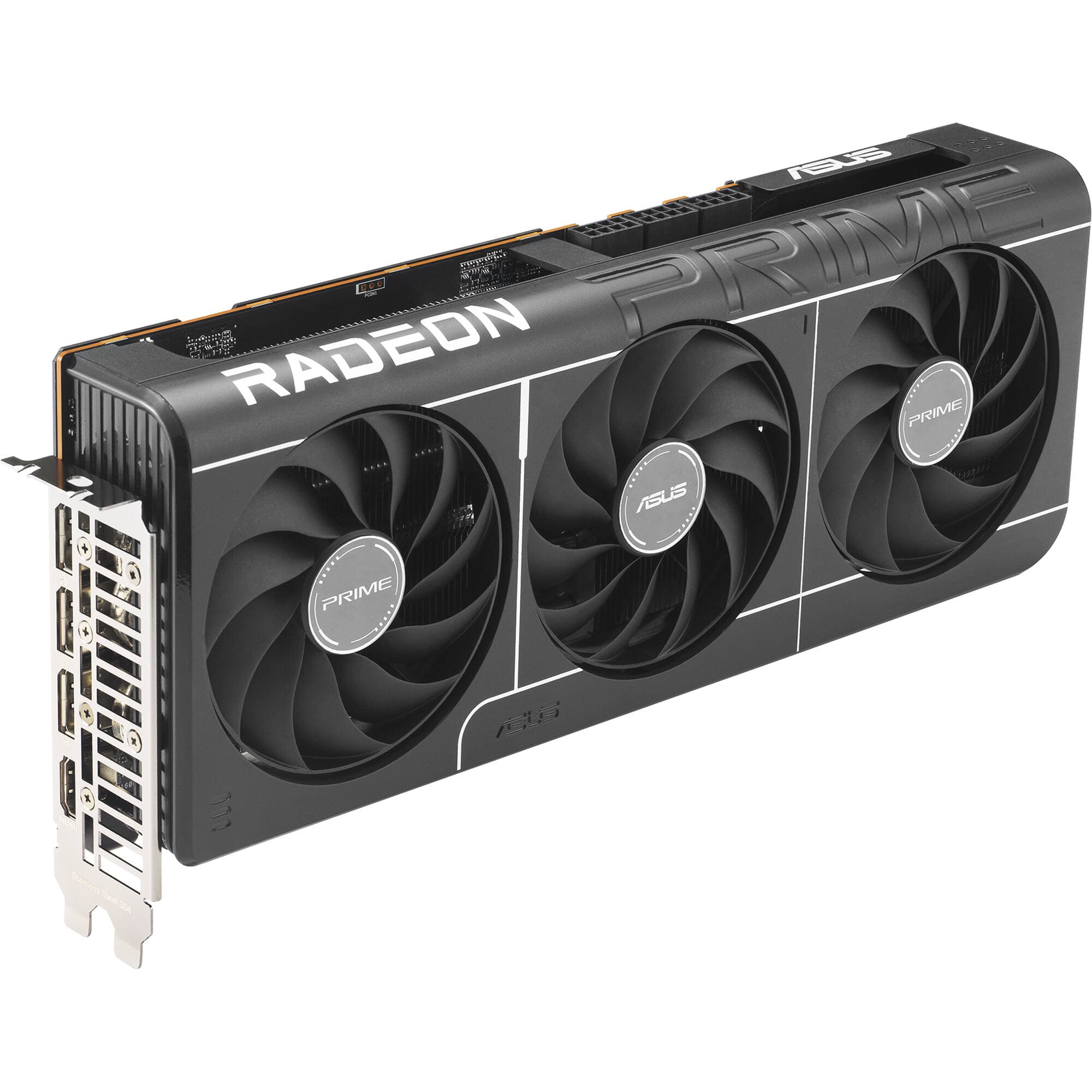 ASUS PRIME RX 9070 XT O16G graphics card with triple-fan cooling and 16 GB GDDR6 memory