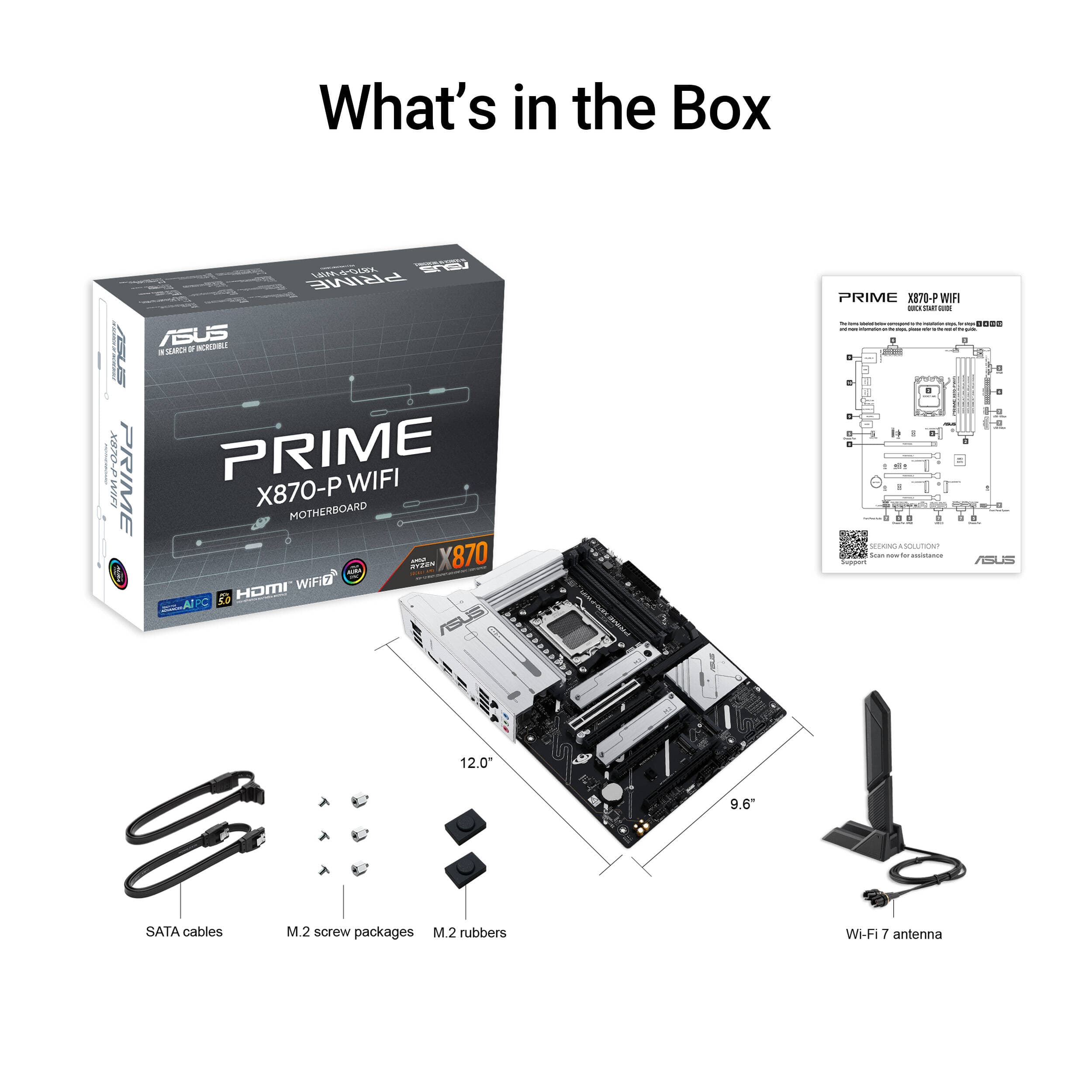 ASUS PRIME X870-P WIFI ATX motherboard for AMD AM5 processors with Wi-Fi 7 and PCIe 5.0