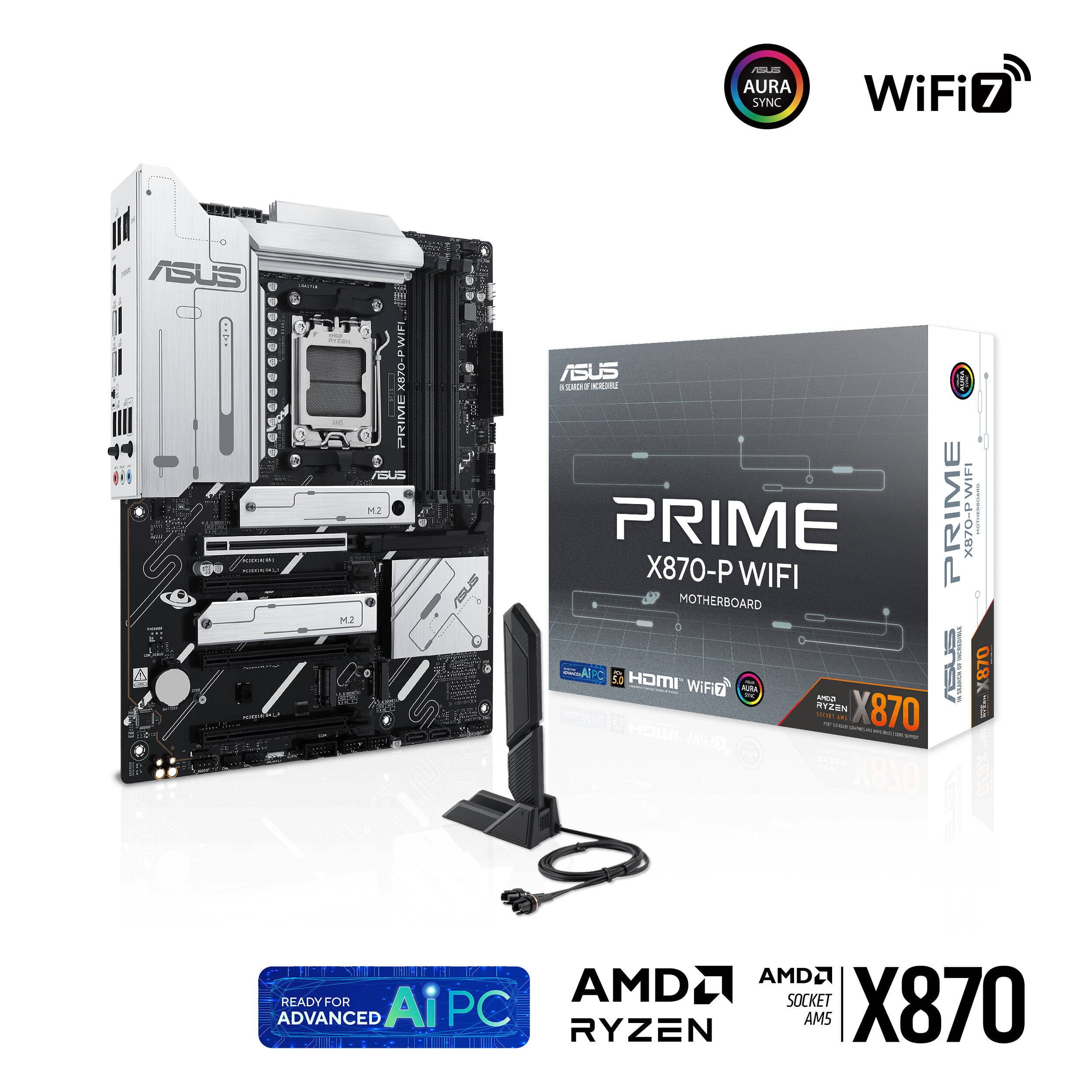 ASUS PRIME X870-P WIFI ATX motherboard for AMD AM5 processors with Wi-Fi 7 and PCIe 5.0