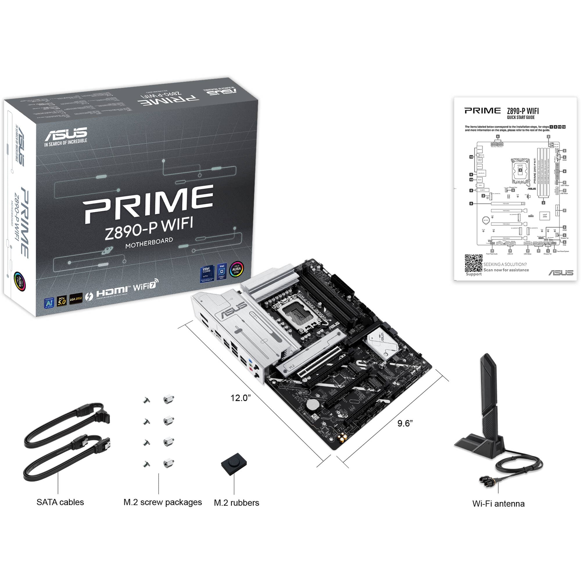 ASUS PRIME Z890-P WIFI ATX motherboard with LGA 1851 socket, Wi-Fi 7, and 4 M.2 slots
