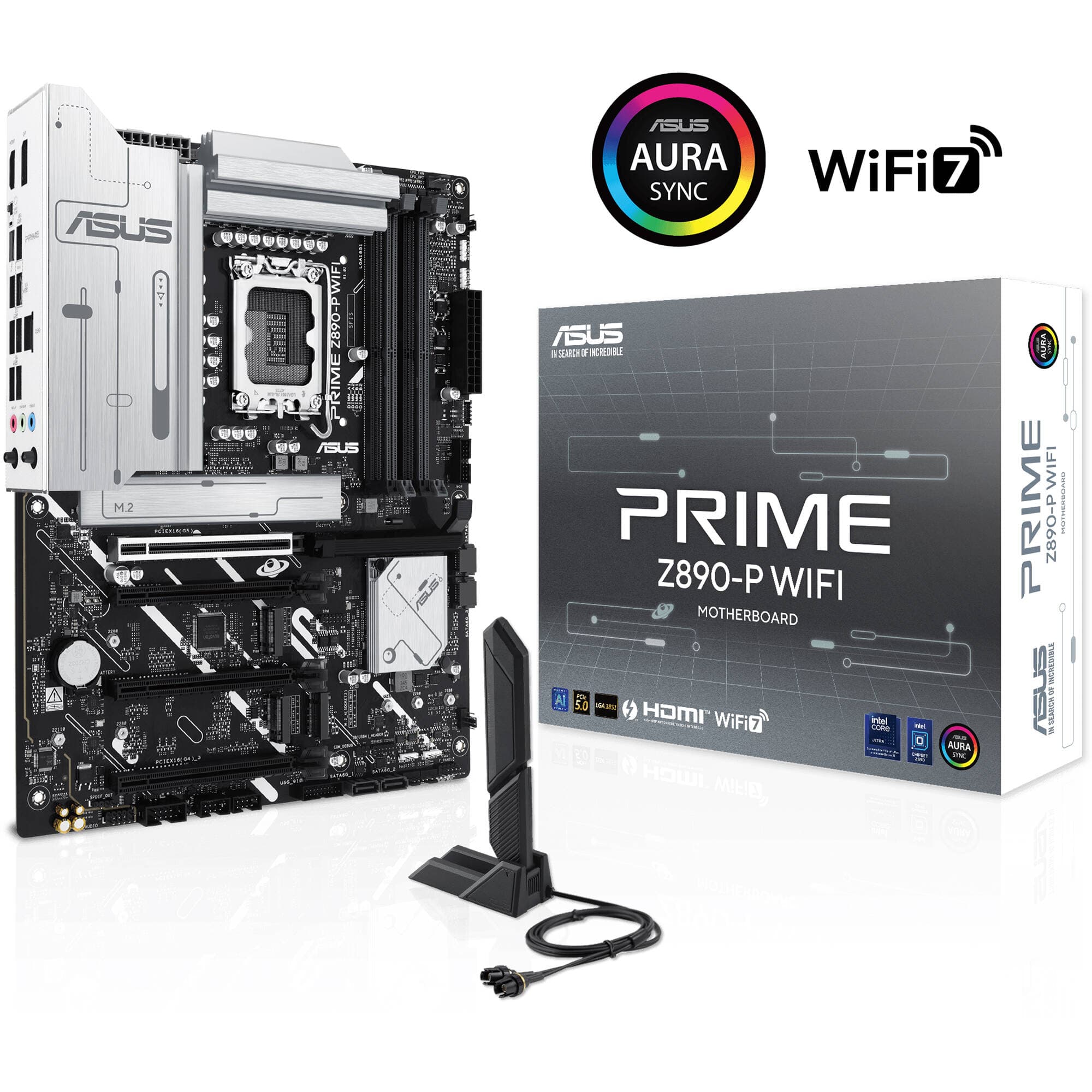 ASUS PRIME Z890-P WIFI ATX motherboard with LGA 1851 socket, Wi-Fi 7, and 4 M.2 slots