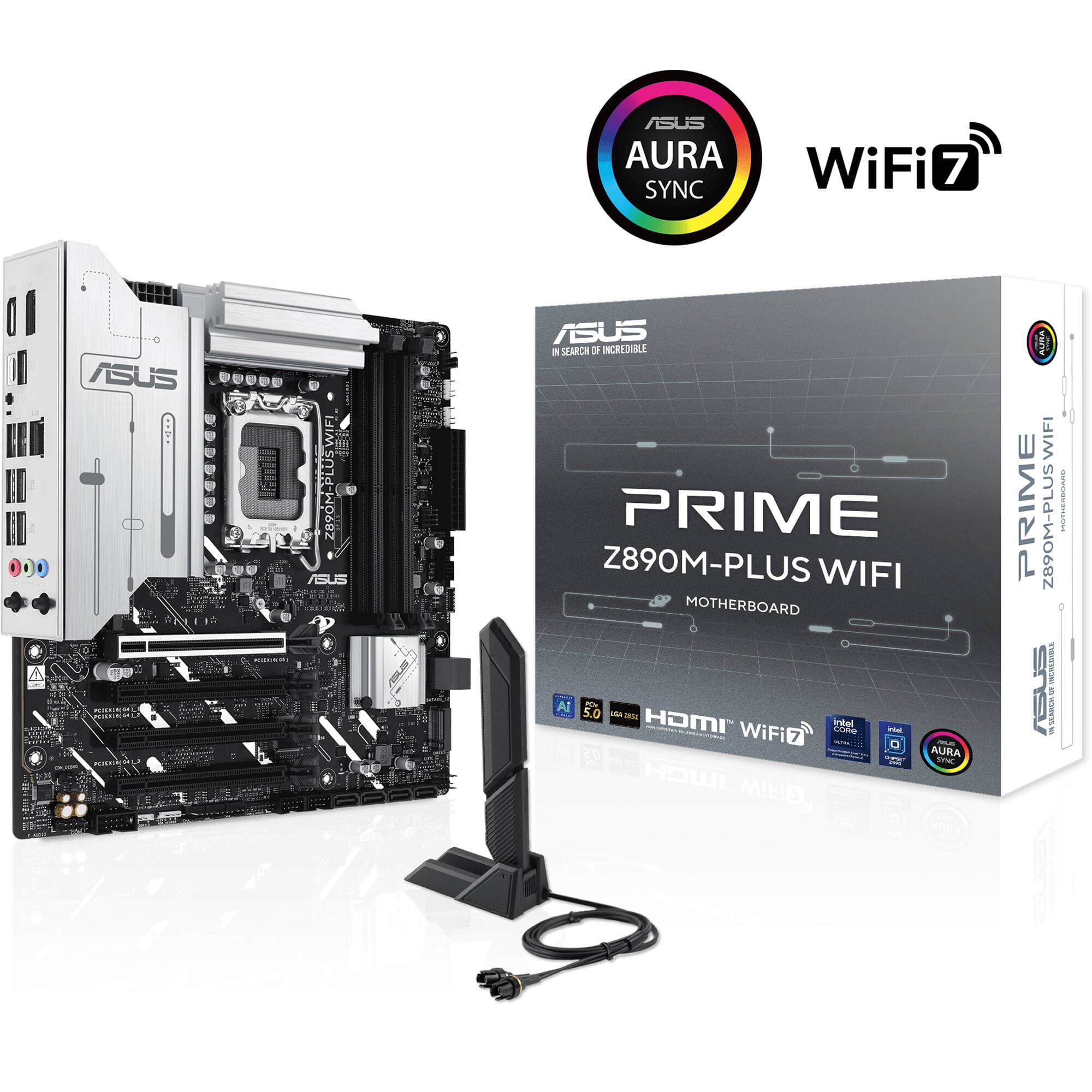 ASUS PRIME Z890M-PLUS WIFI micro-ATX motherboard with LGA 1851 socket, DDR5, Wi-Fi 7, and 3 M.2 slots