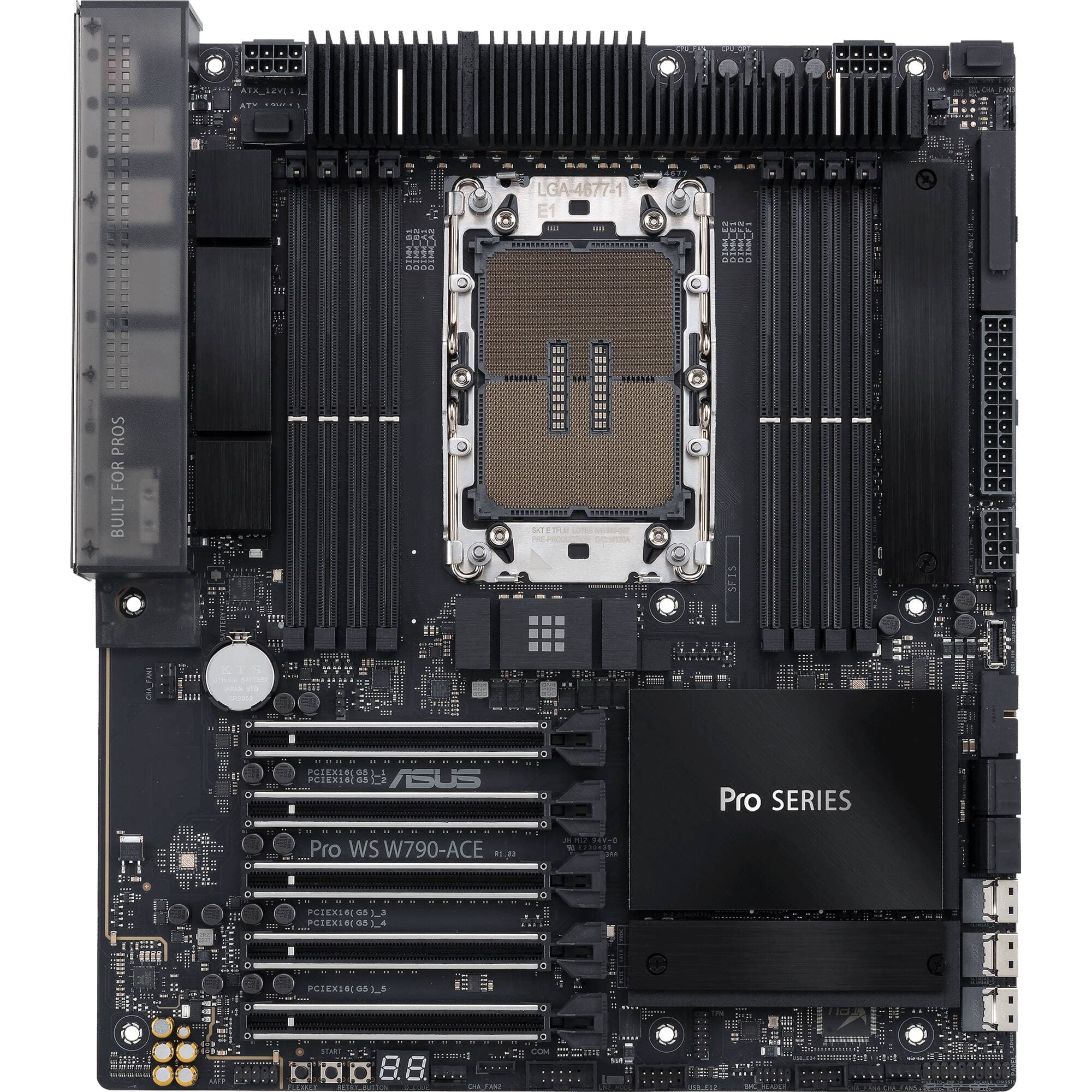 ASUS PRO WS W790-ACE workstation motherboard with Intel W790 chipset, 5 PCIe 5.0 x16 slots, and M.2 support