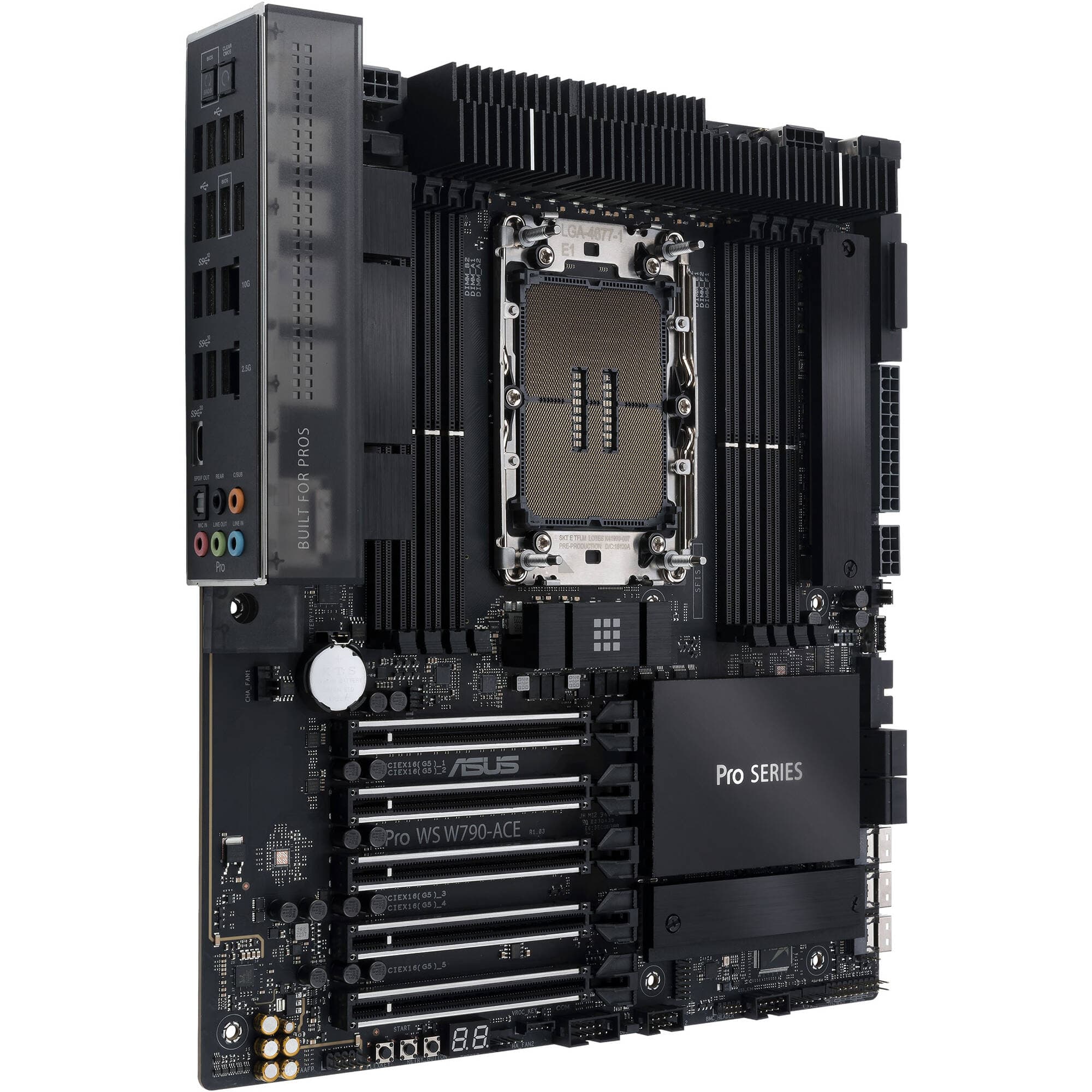 ASUS PRO WS W790-ACE workstation motherboard with Intel W790 chipset, 5 PCIe 5.0 x16 slots, and M.2 support