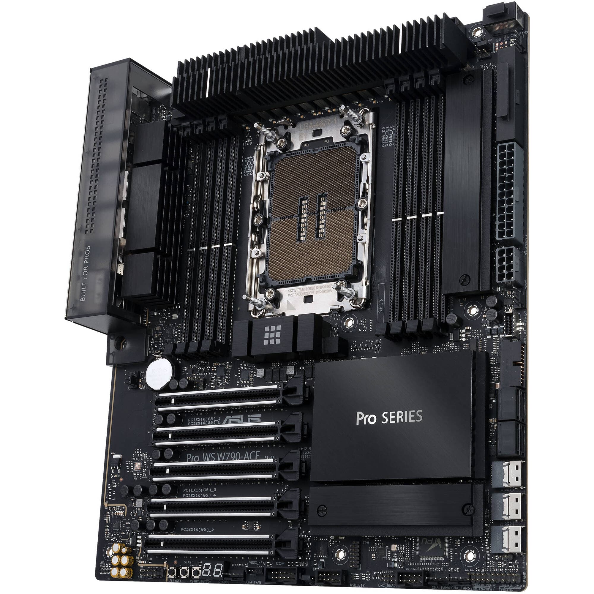 ASUS PRO WS W790-ACE workstation motherboard with Intel W790 chipset, 5 PCIe 5.0 x16 slots, and M.2 support