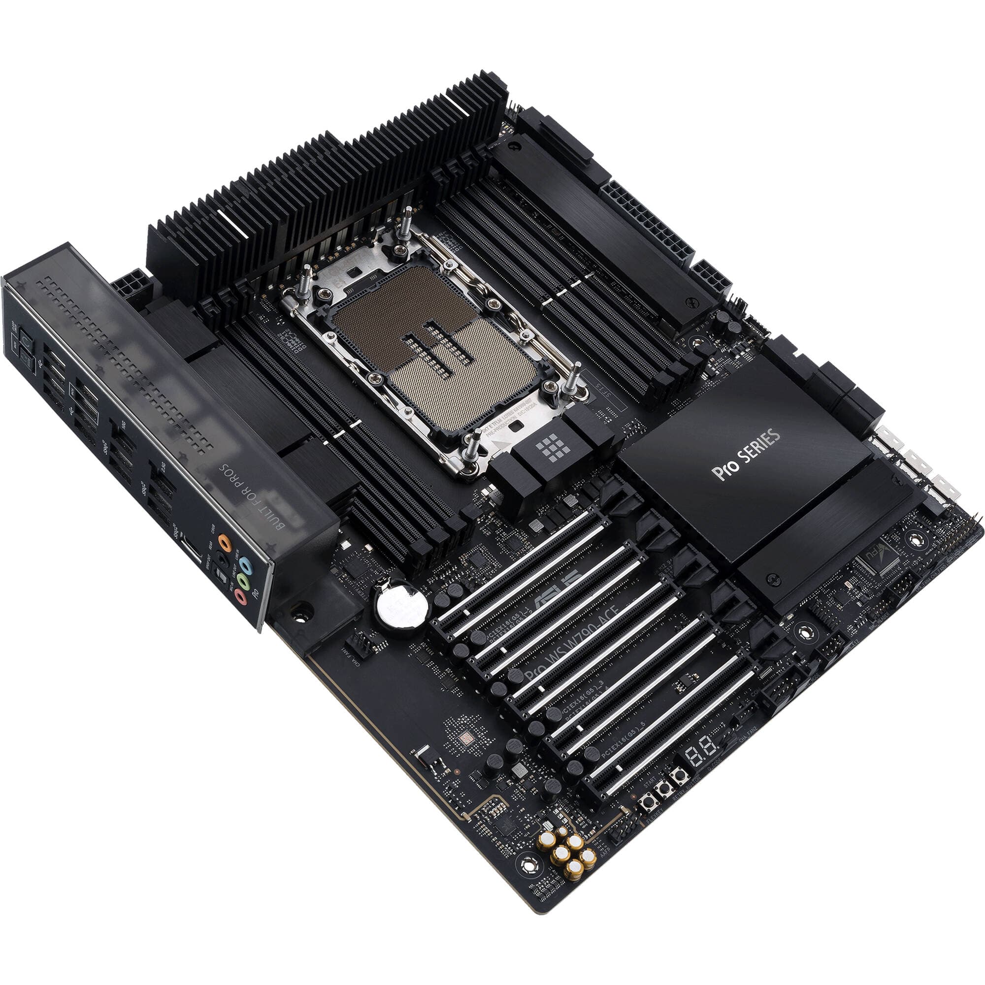 ASUS PRO WS W790-ACE workstation motherboard with Intel W790 chipset, 5 PCIe 5.0 x16 slots, and M.2 support