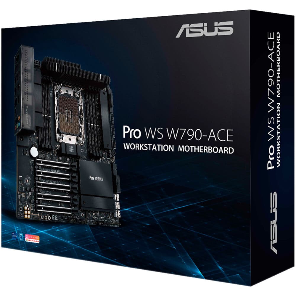 ASUS PRO WS W790-ACE workstation motherboard with Intel W790 chipset, 5 PCIe 5.0 x16 slots, and M.2 support