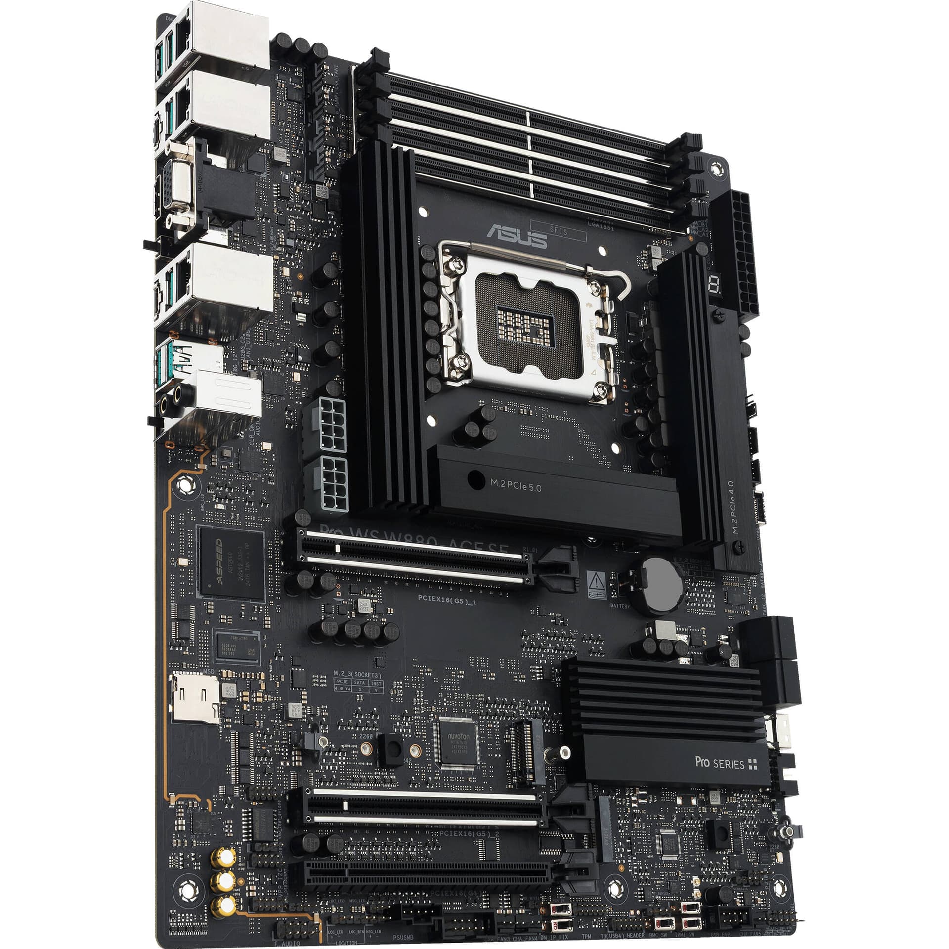 ASUS Pro WS W880 ACE SE ATX workstation motherboard with LGA 1851, DDR5, Thunderbolt 4, dual 2.5 GbE, and 4 M.2 slots