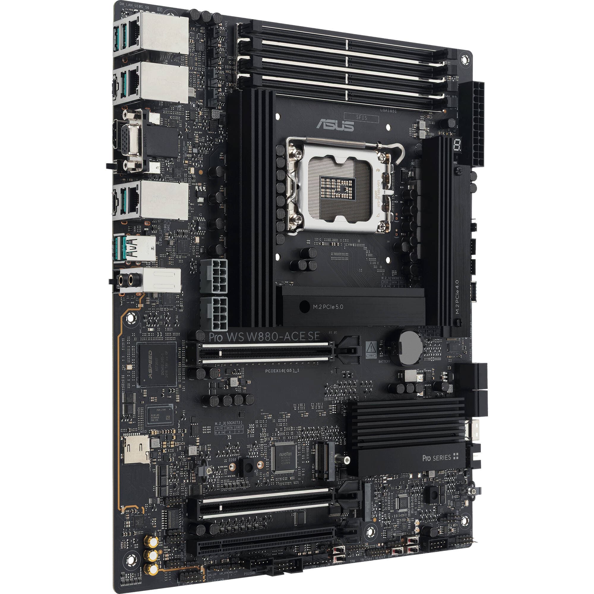 ASUS Pro WS W880 ACE SE ATX workstation motherboard with LGA 1851, Thunderbolt 4, and dual 2.5 GbE