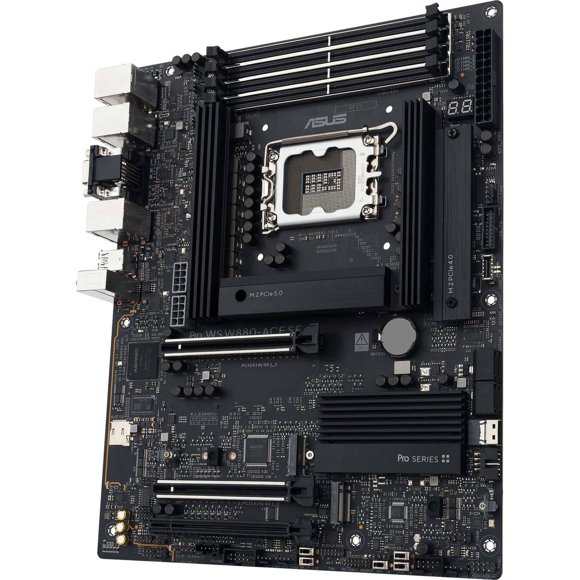 ASUS Pro WS W880 ACE SE ATX workstation motherboard with LGA 1851, DDR5, Thunderbolt 4, dual 2.5 GbE, and 4 M.2 slots