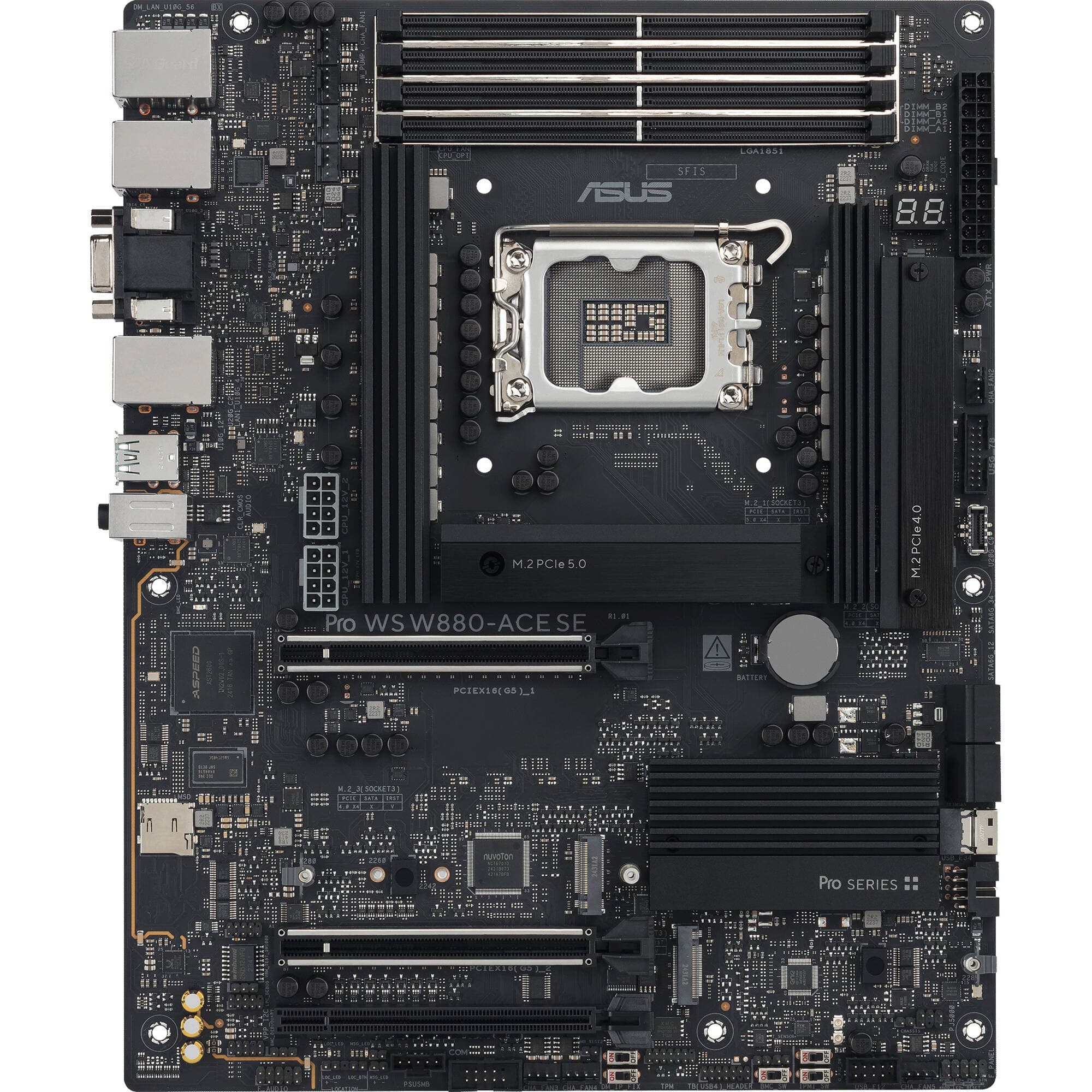 ASUS Pro WS W880 ACE SE ATX workstation motherboard with LGA 1851, Thunderbolt 4, and dual 2.5 GbE