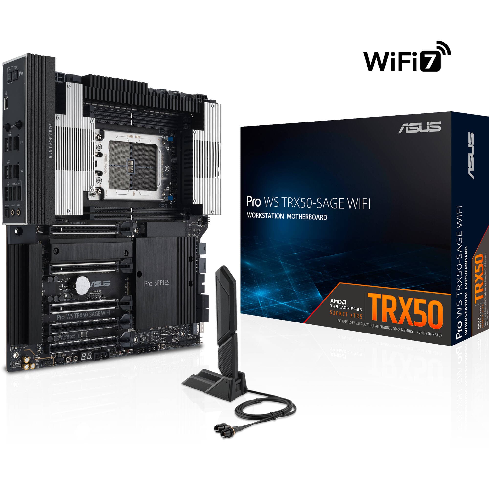 ASUS PRO WS TRX50-SAGE WIFI workstation motherboard with TRX50 platform and integrated WiFi