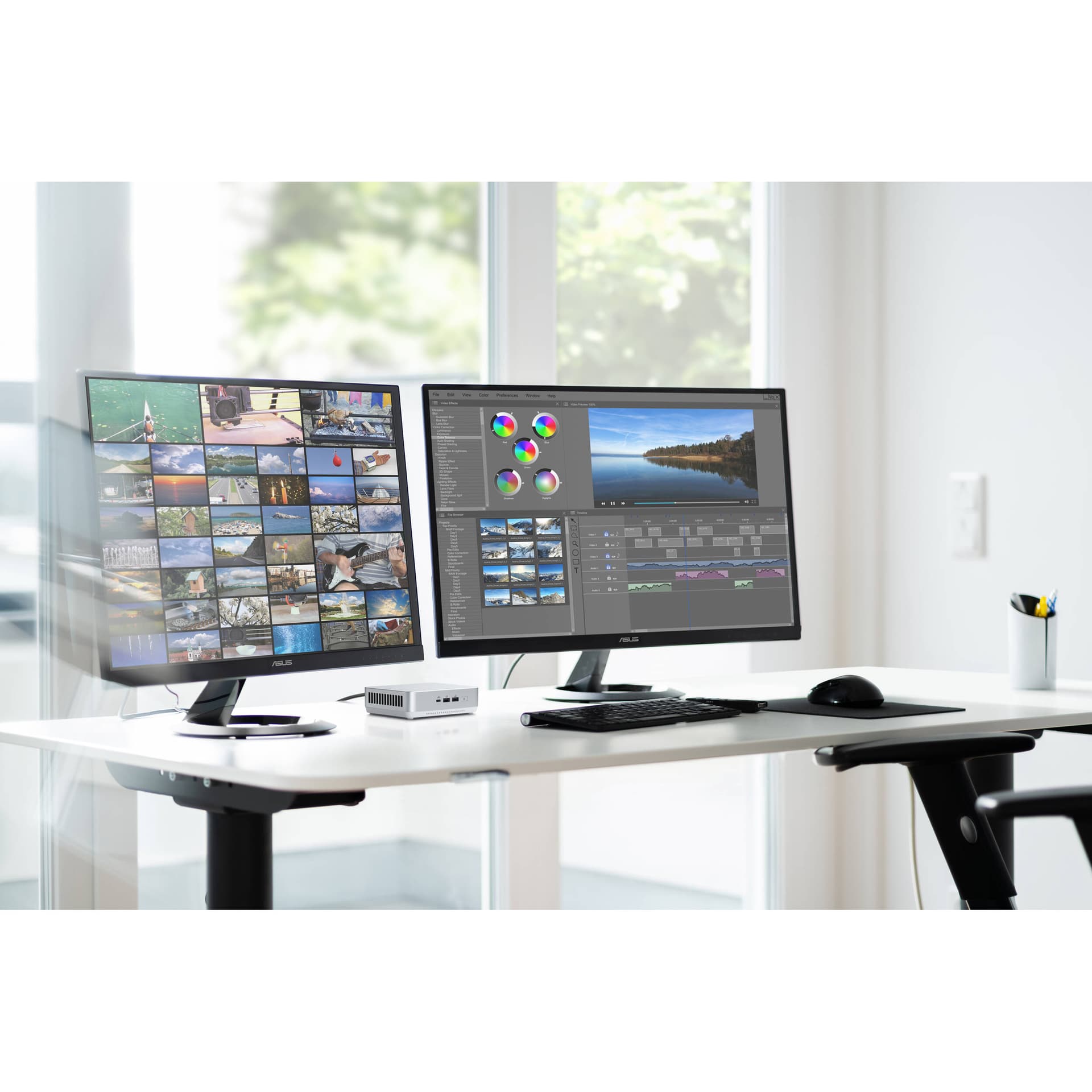 ASUS NUC 14 Pro+ mini PC in silver aluminum chassis with Thunderbolt 4 and VESA mount support