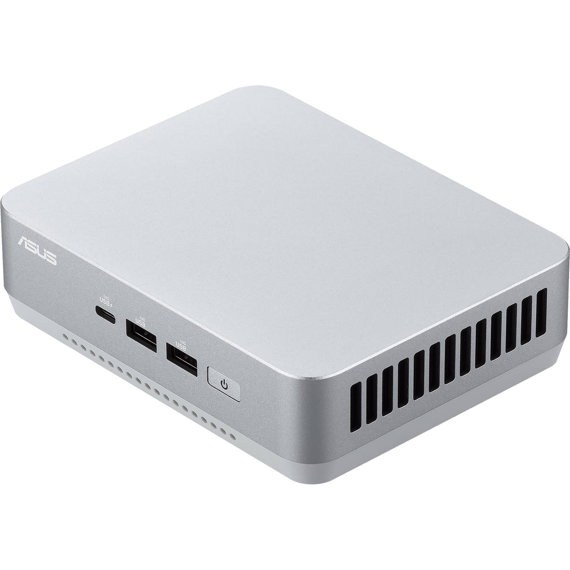 ASUS NUC 14 Pro+ mini PC in silver aluminum chassis with Thunderbolt 4 and VESA mount support